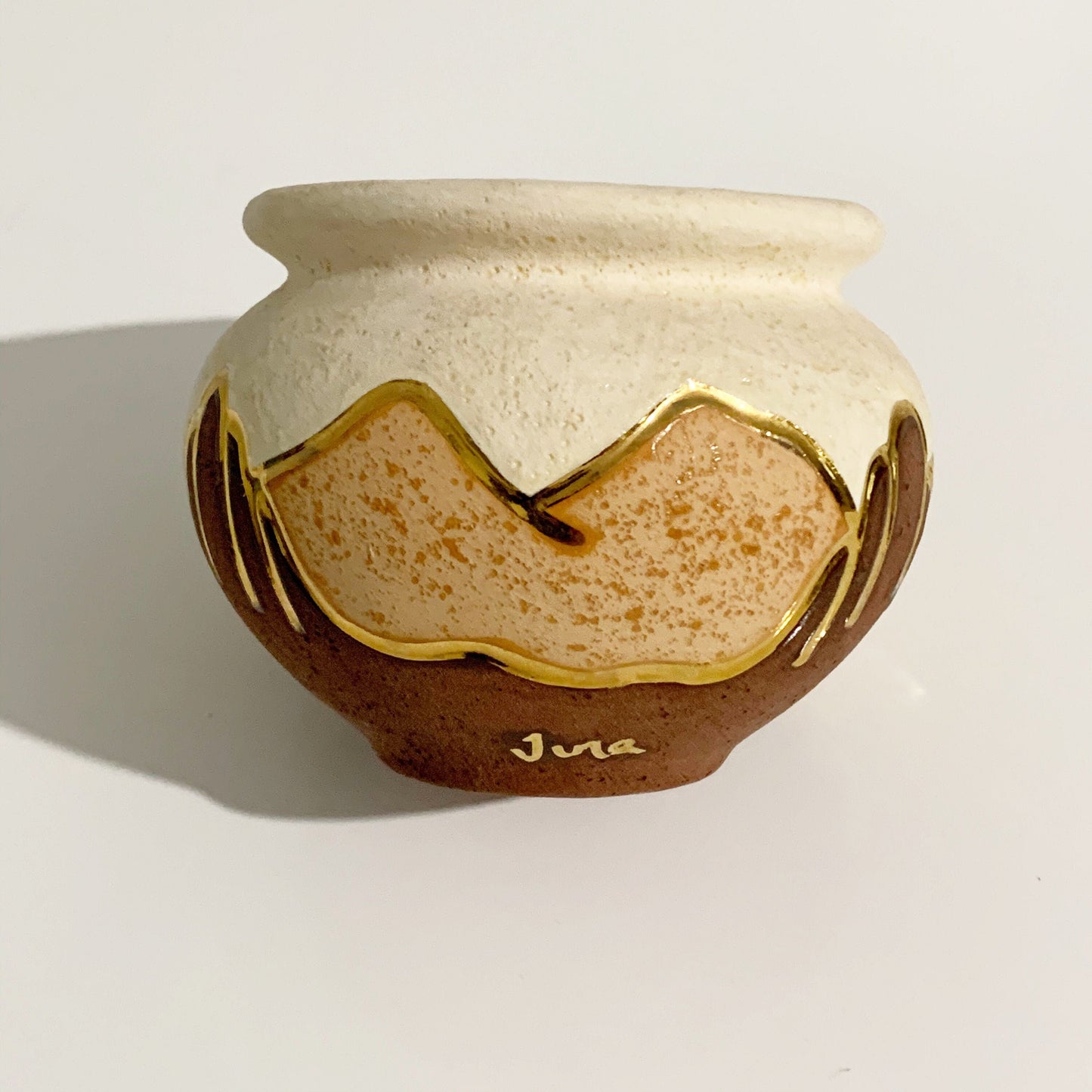 Vintage Gina Arrighetti Gold Inlay Pottery Bowl | Southwestern Pot Vase | 3.5 inch Tall Bowl |  Handmade Decor