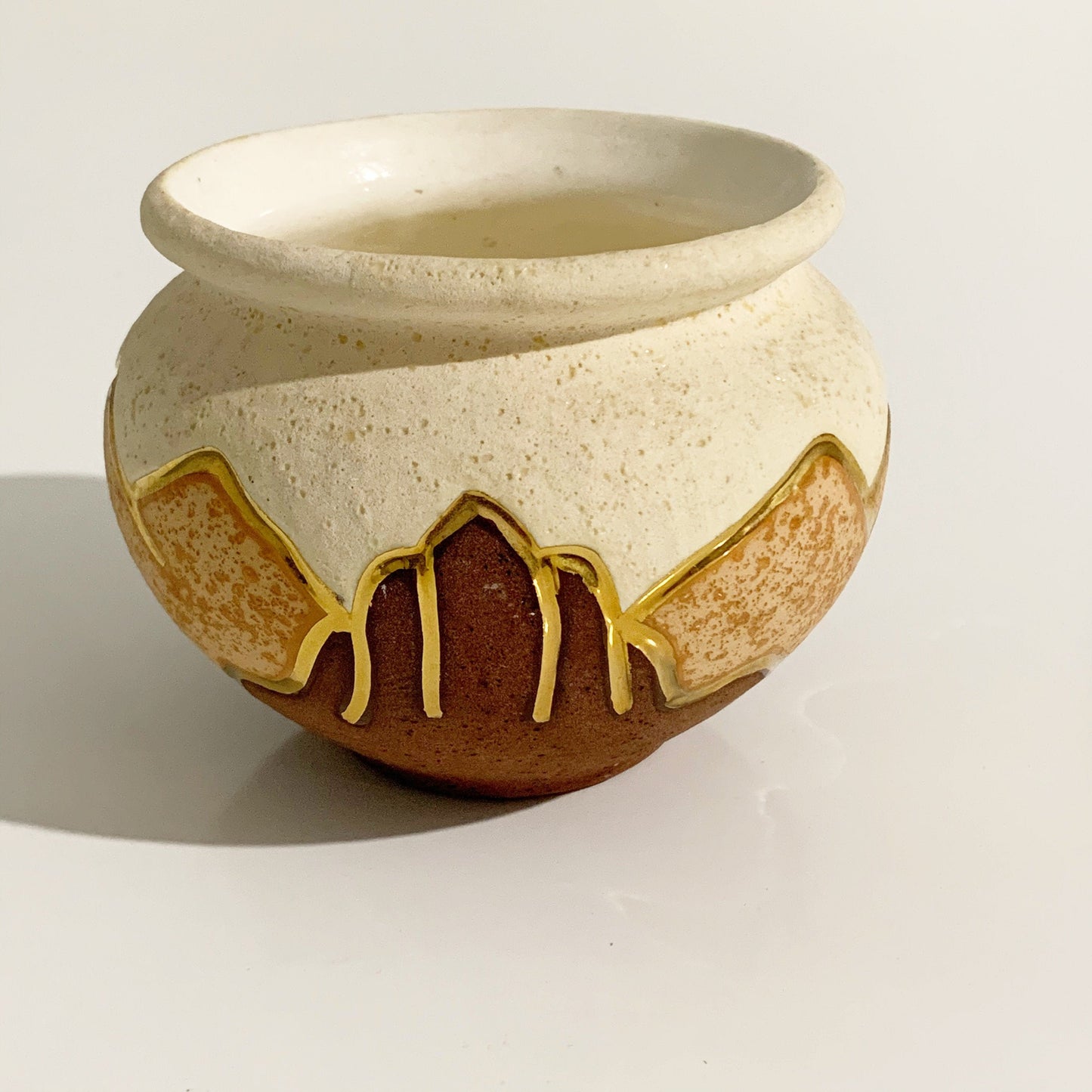 Vintage Gina Arrighetti Gold Inlay Pottery Bowl | Southwestern Pot Vase | 3.5 inch Tall Bowl |  Handmade Decor