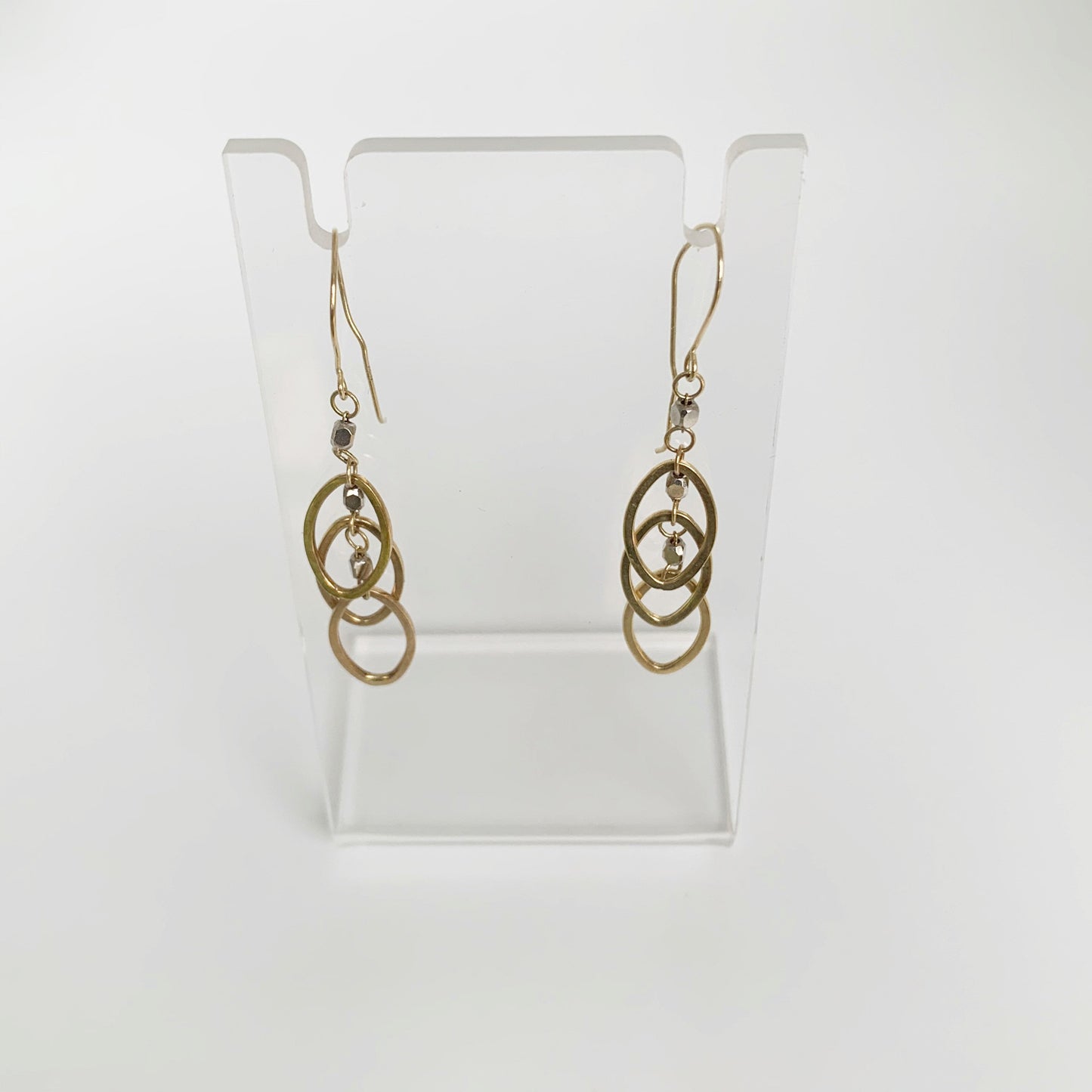 Vintage Gold Two Tone Drop Earrings |  14K Oval Drop Dangle Earrings