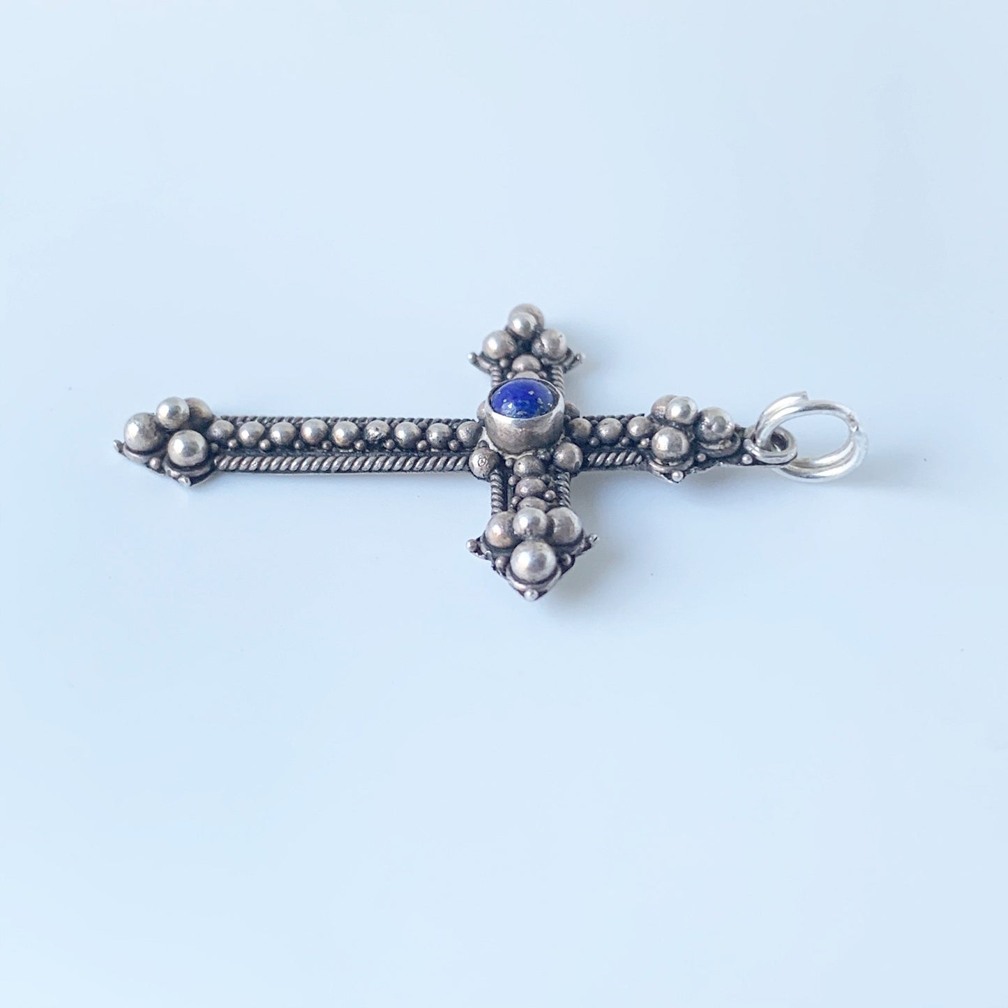 Vintage Silver Lapis Lazuli Cross Pendant | Blue Stone Cross Pendant