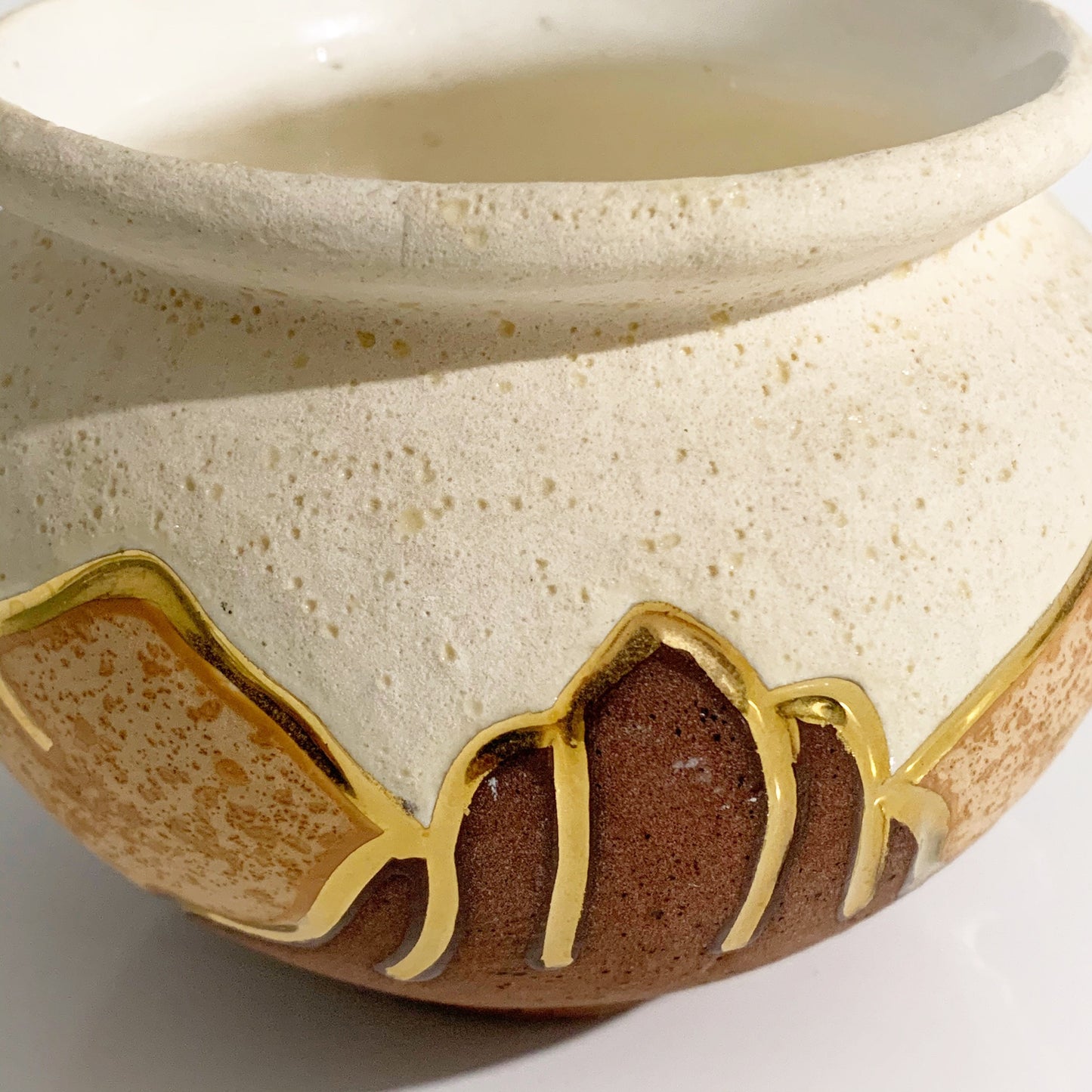 Vintage Gina Arrighetti Gold Inlay Pottery Bowl | Southwestern Pot Vase | 3.5 inch Tall Bowl |  Handmade Decor