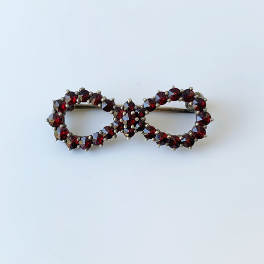 Vintage Bohemian Rose Cut Garnet Brooch | Garnet Infinity Bow Brooch | Granat Turnov Czechoslovakia Garnet Brooch