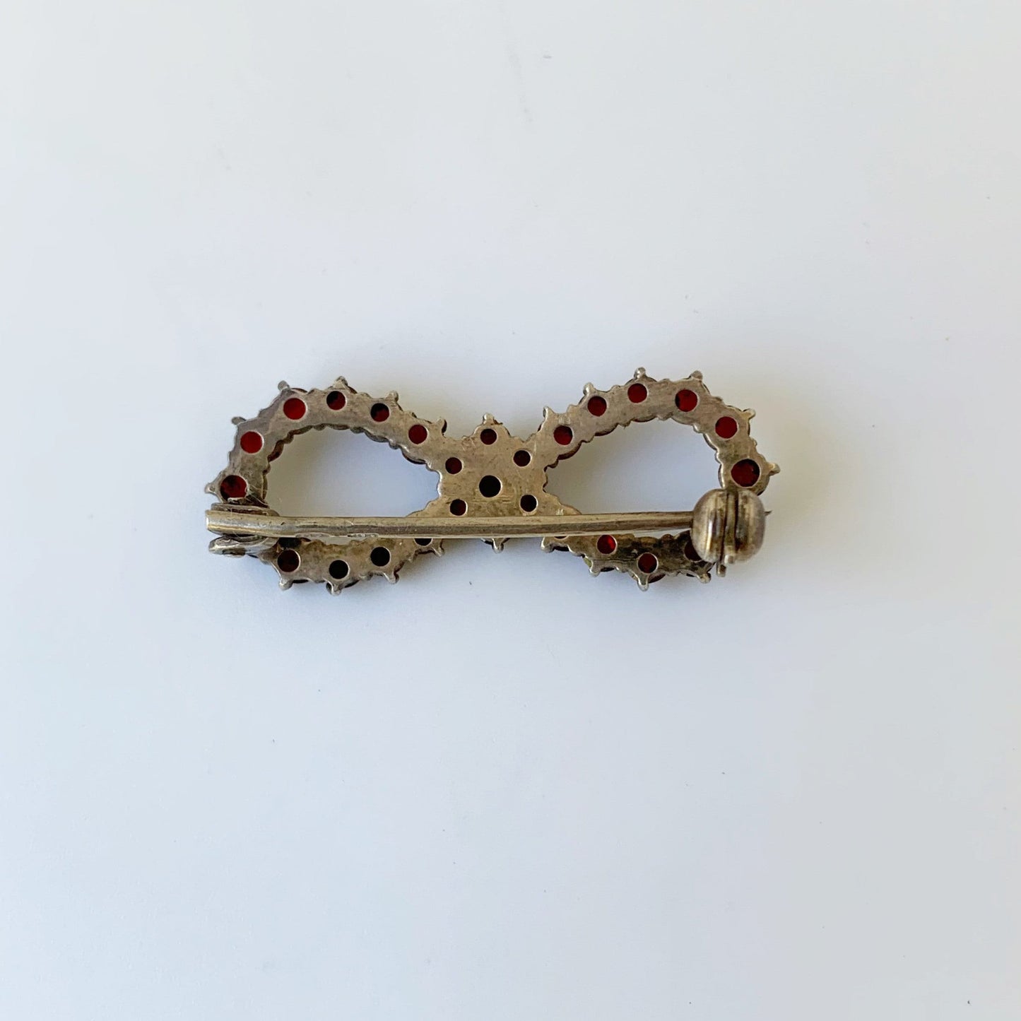 Vintage Bohemian Rose Cut Garnet Brooch | Garnet Infinity Bow Brooch | Granat Turnov Czechoslovakia Garnet Brooch