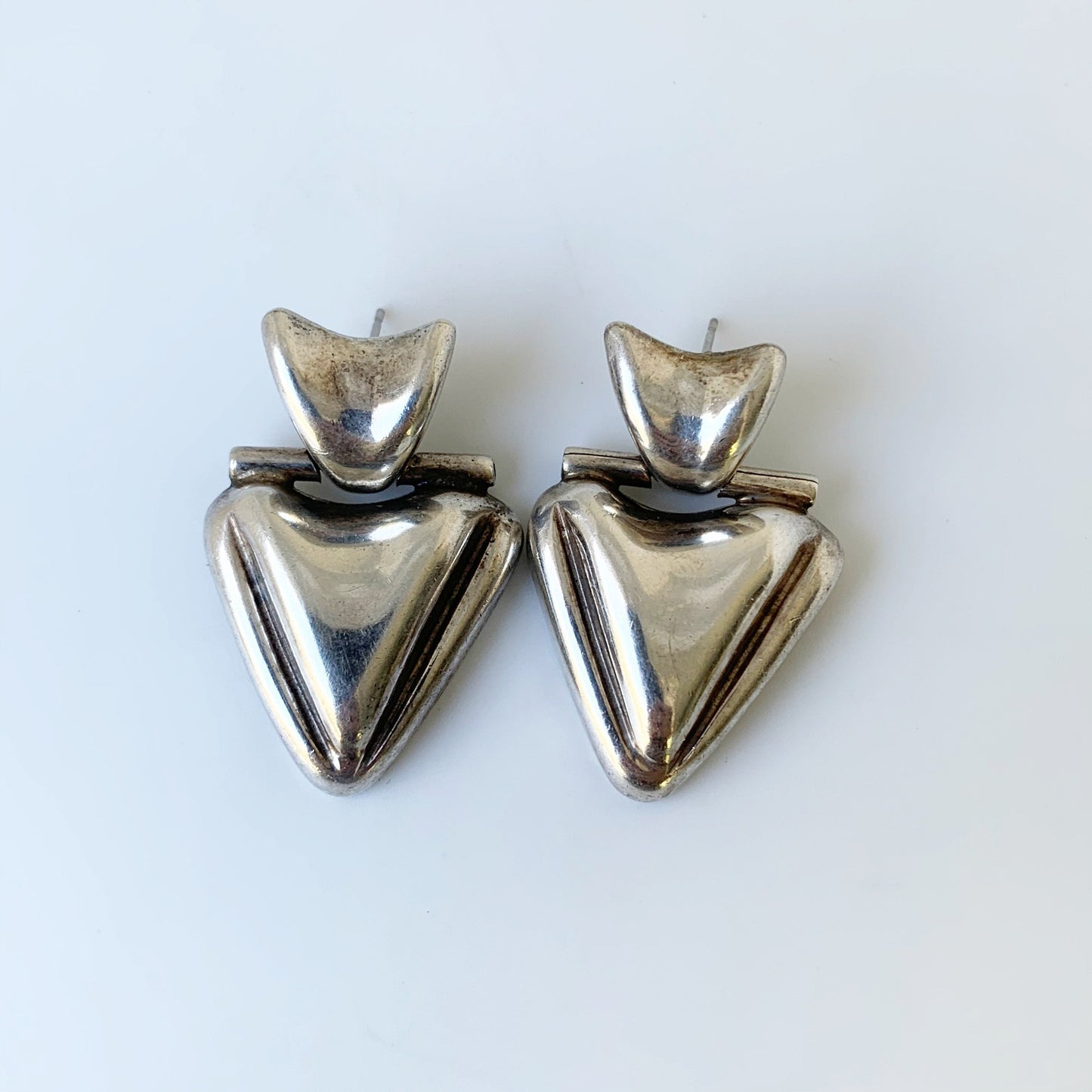 Vintage Mexican Silver Modernist Earrings | Modernist Hinged Dangle Earrings | Large Silver Earrings