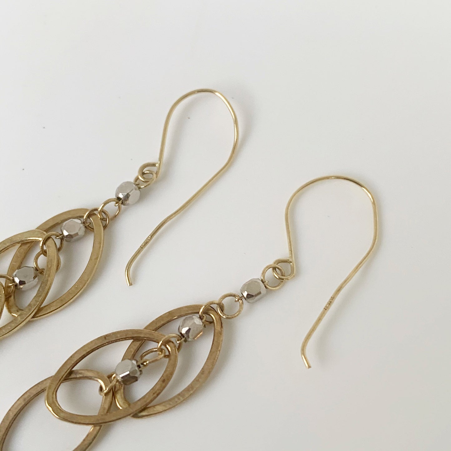 Vintage Gold Two Tone Drop Earrings |  14K Oval Drop Dangle Earrings