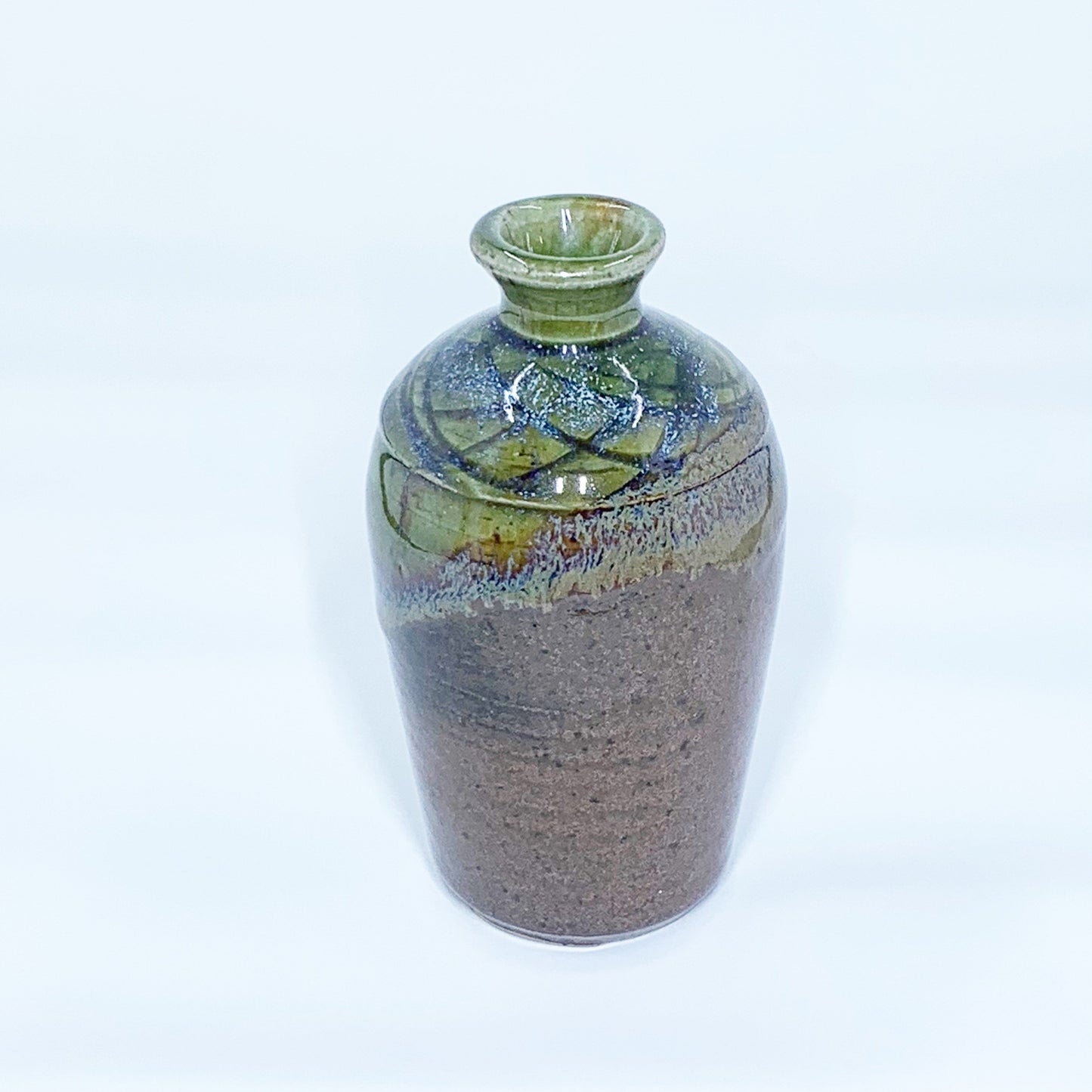 Vintage Glazed Pottery Bud Vase | Small Handmade Vase | Brown and Green Pottery