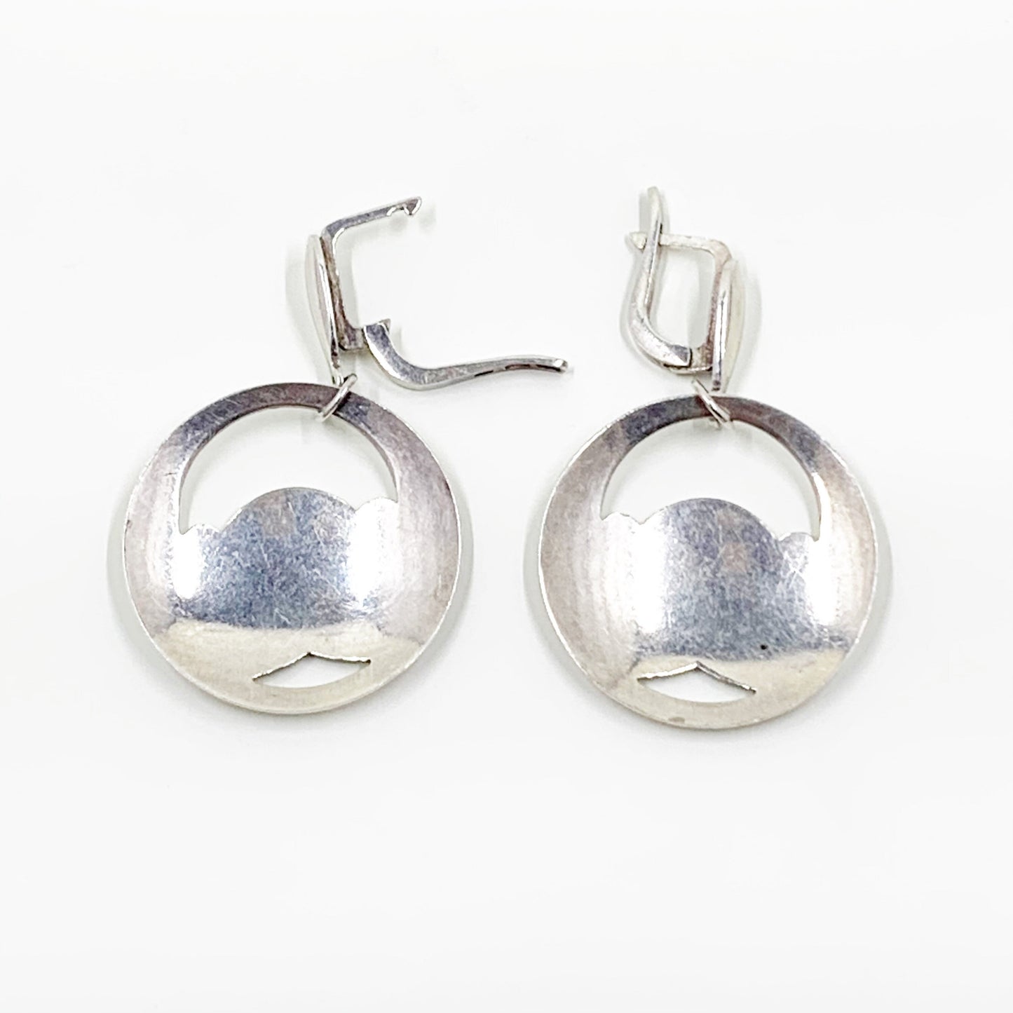 Vintage Silver Niello Flower Drop Earrings | Russian Black Niello Earrings