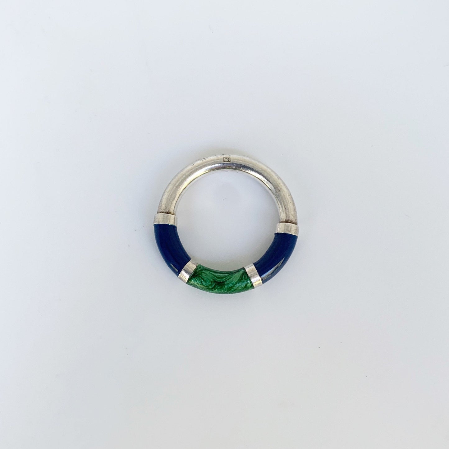 Silver Blue and Green Enamel Ring | Enamel Stackable Silver Ring | Size 5 3/4 Ring