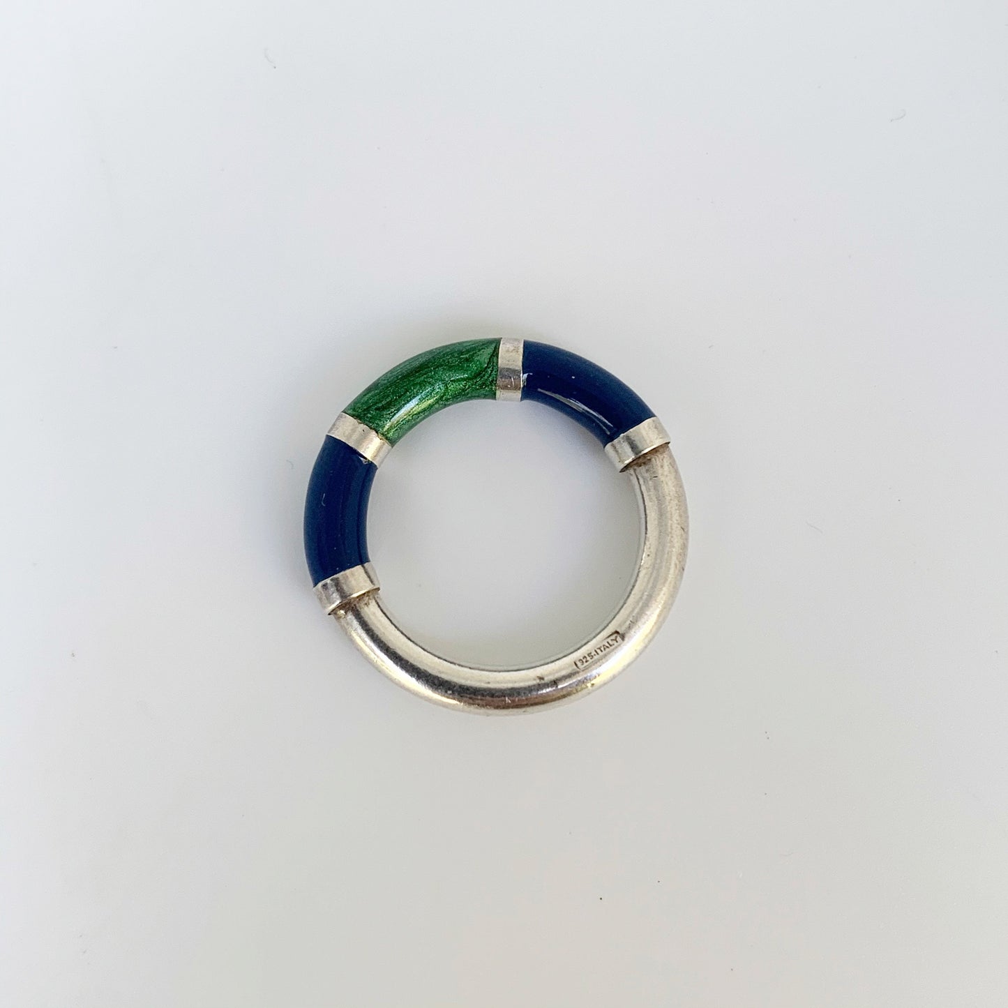 Silver Blue and Green Enamel Ring | Enamel Stackable Silver Ring | Size 5 3/4 Ring