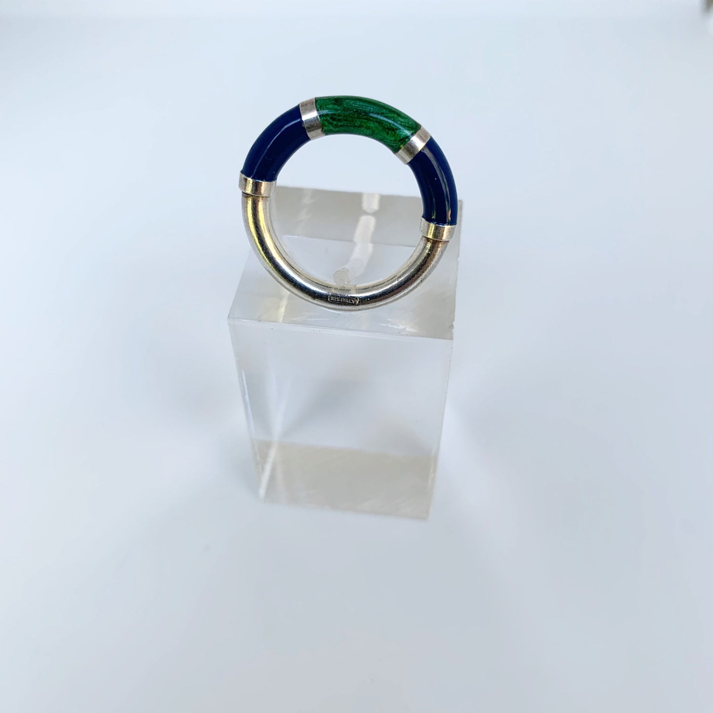 Silver Blue and Green Enamel Ring | Enamel Stackable Silver Ring | Size 5 3/4 Ring