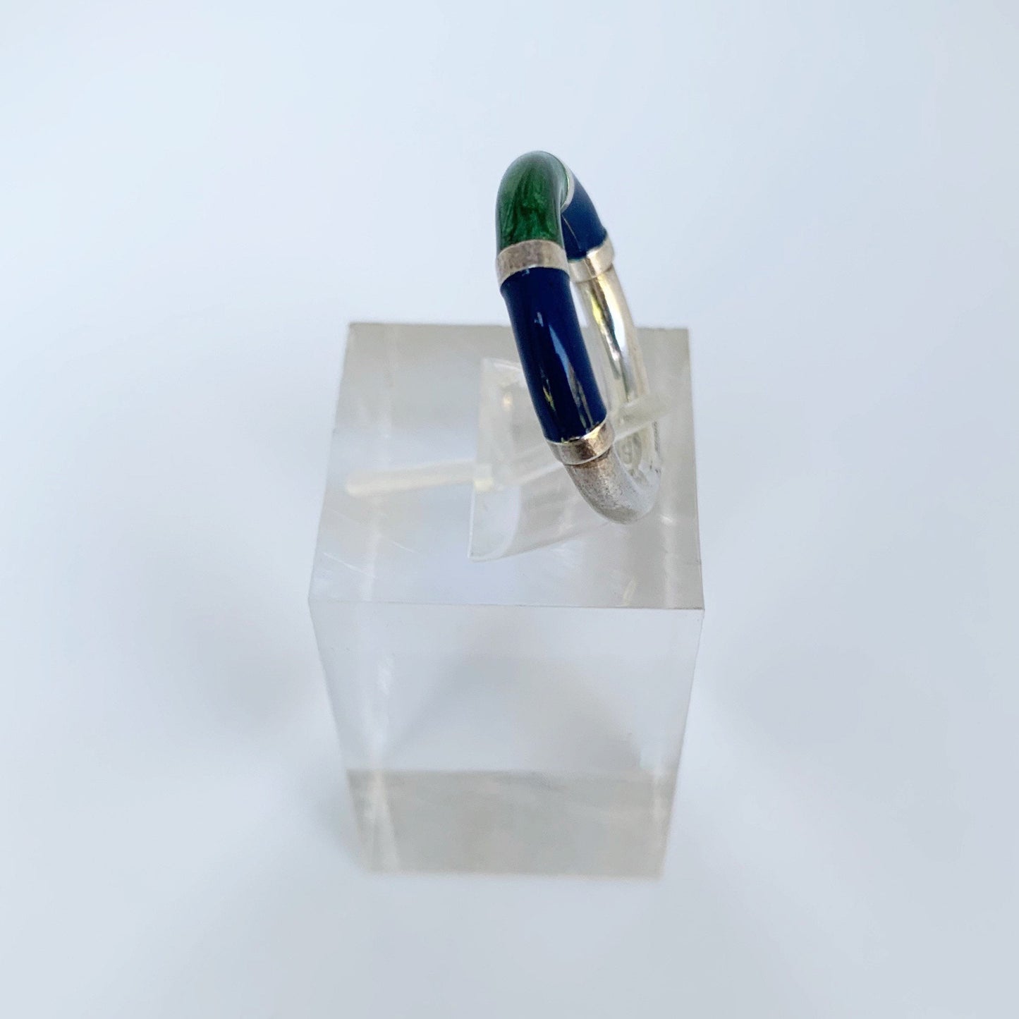 Silver Blue and Green Enamel Ring | Enamel Stackable Silver Ring | Size 5 3/4 Ring