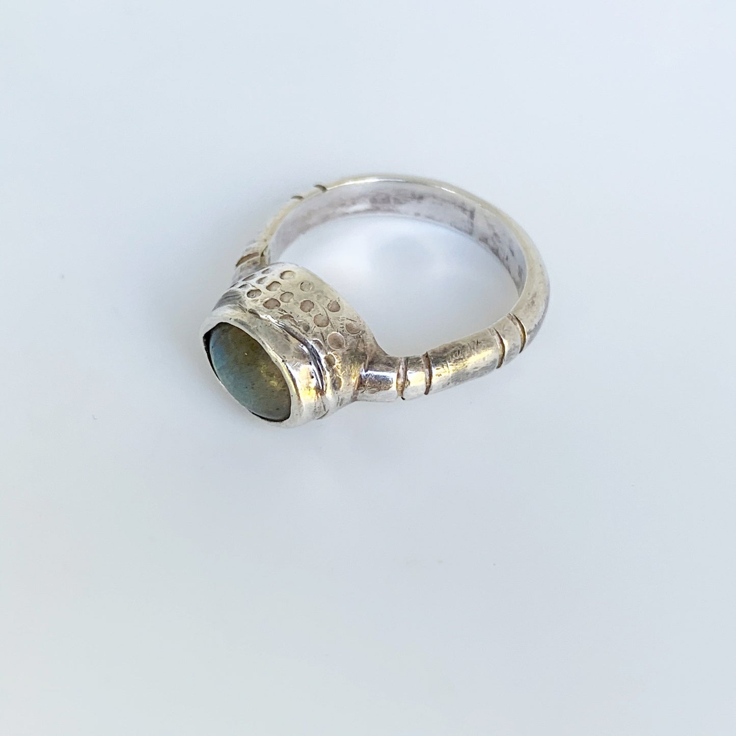Silver Labradorite Ring | Oval Labradorite Ring | Textured Ring | Size 6 3/4 Ring