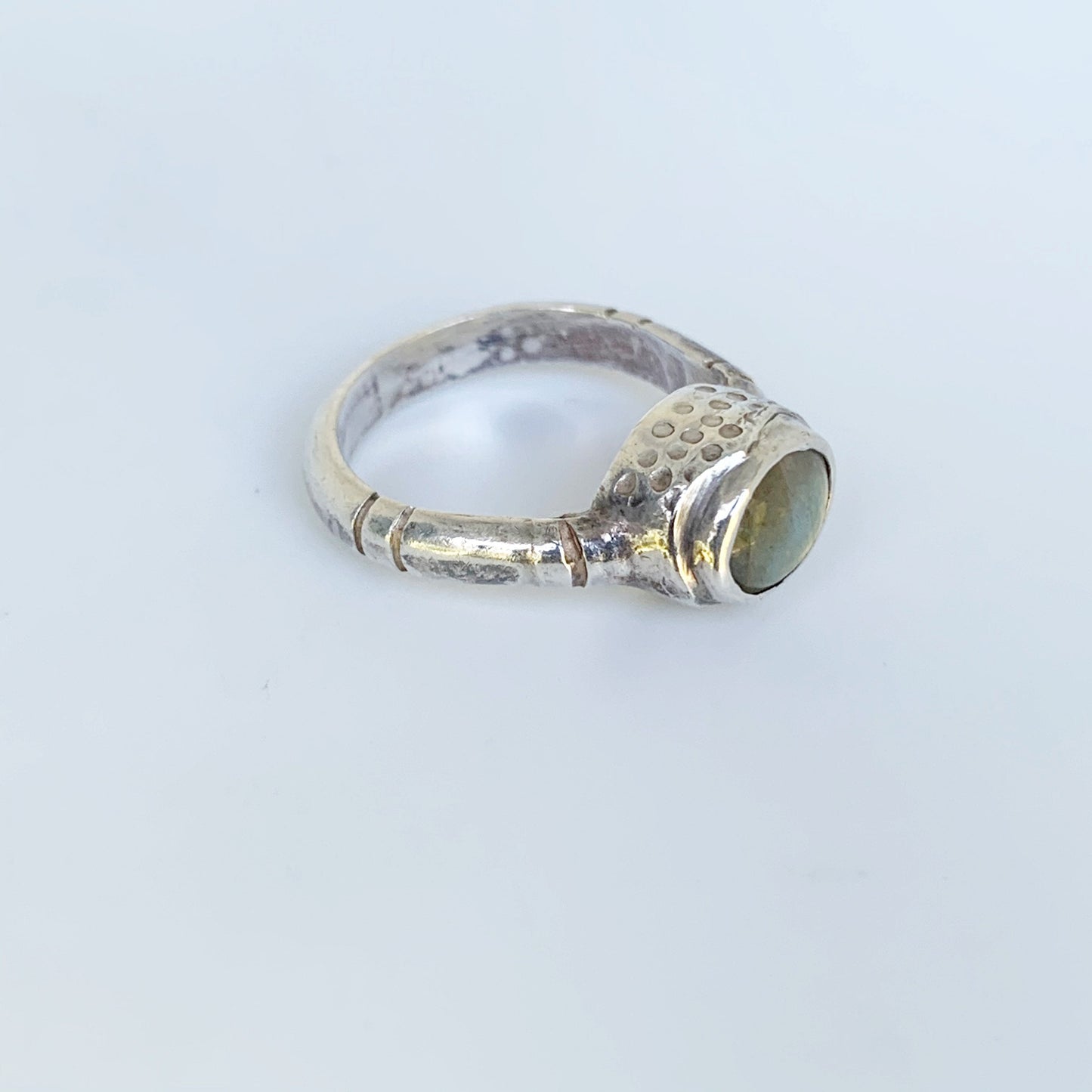 Silver Labradorite Ring | Oval Labradorite Ring | Textured Ring | Size 6 3/4 Ring