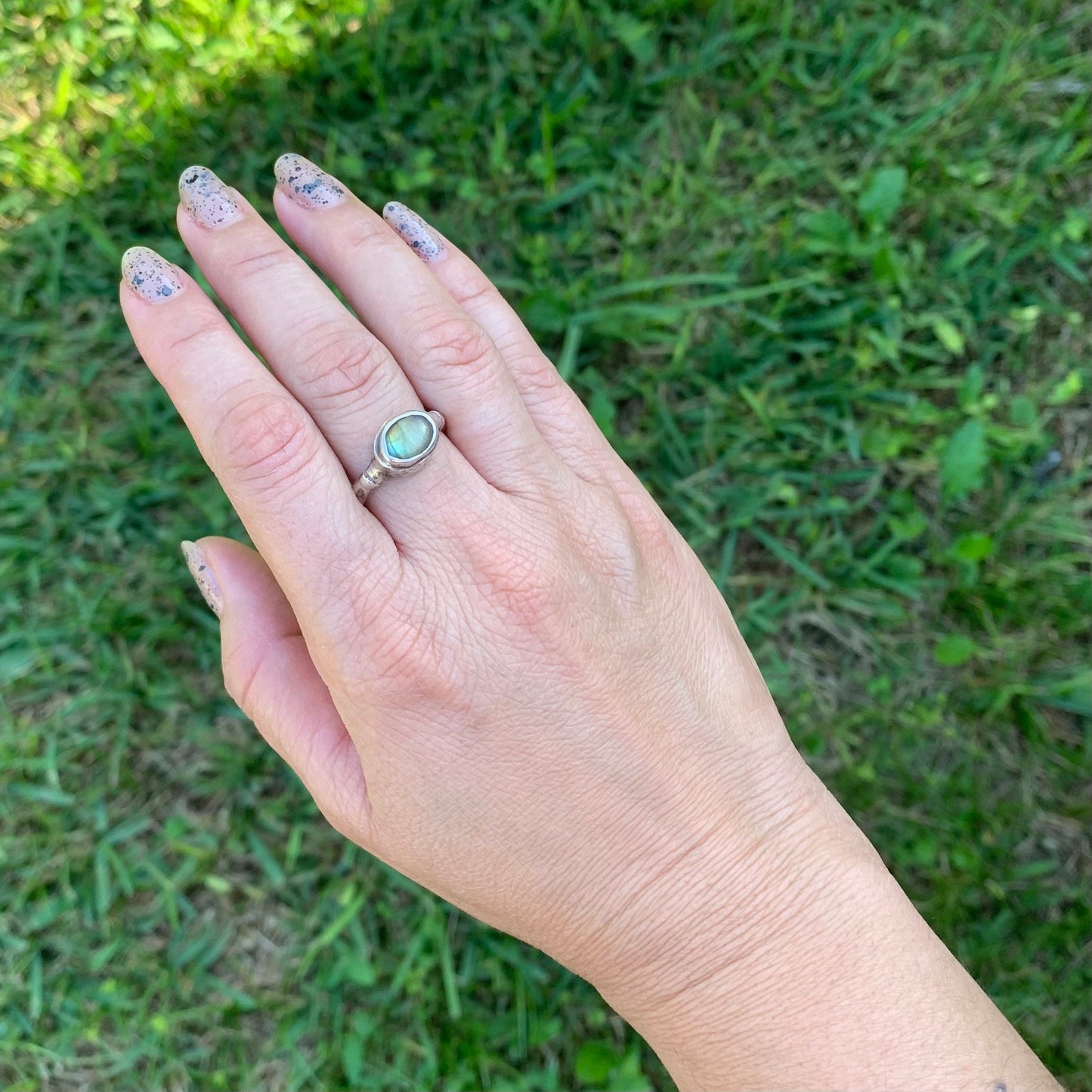 Silver Labradorite Ring | Oval Labradorite Ring | Textured Ring | Size 6 3/4 Ring