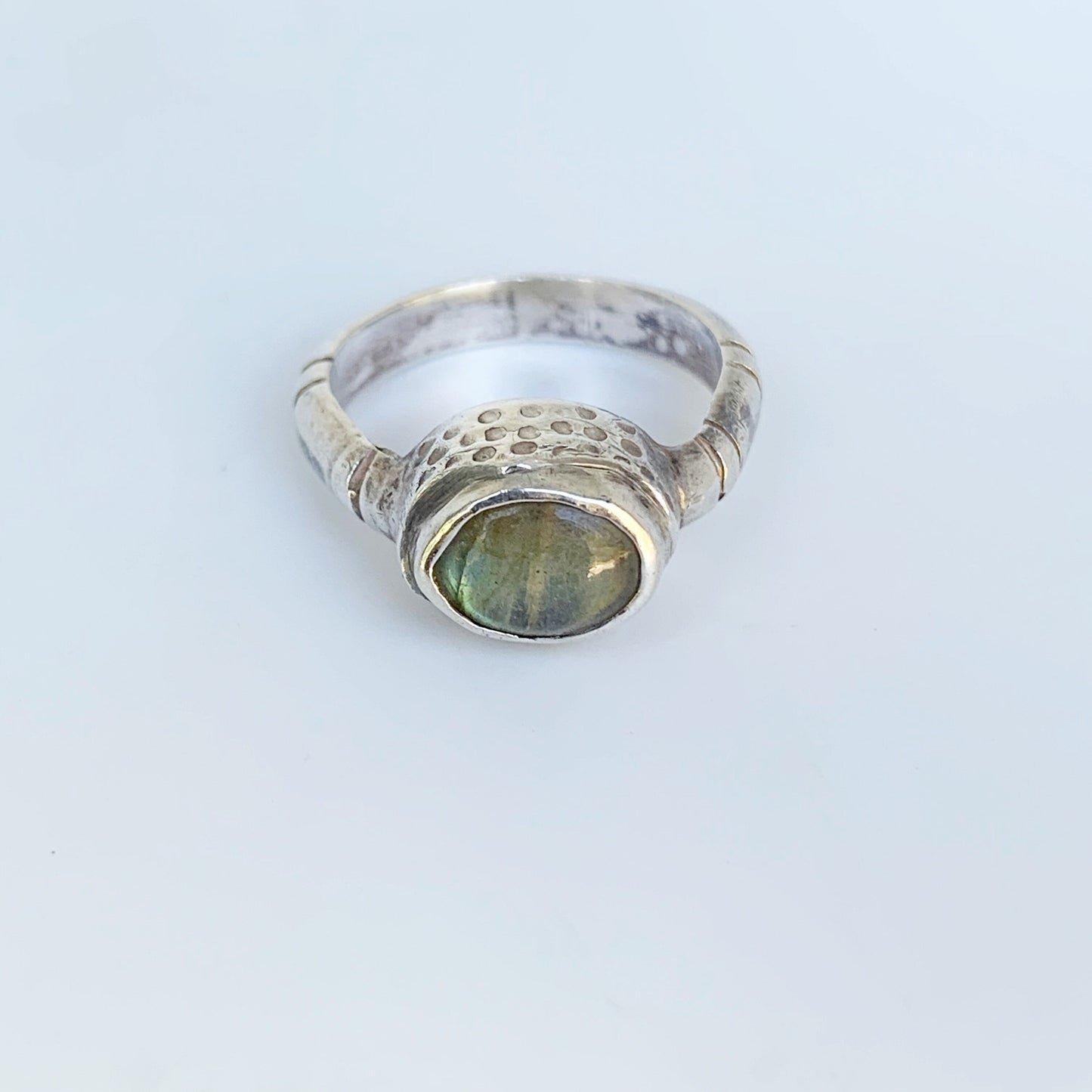 Silver Labradorite Ring | Oval Labradorite Ring | Textured Ring | Size 6 3/4 Ring