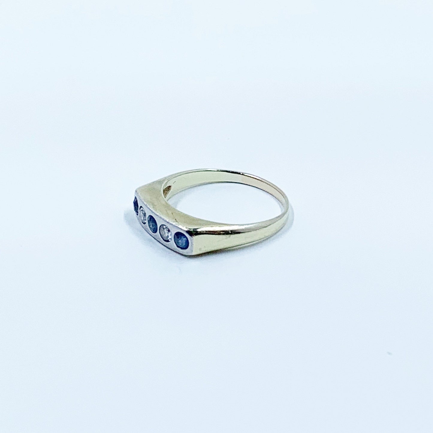 Vintage Diamond and Sapphire 5 Stone Ring | White and Yellow Gold Stackable 15k Ring | Size 5.75 Ring