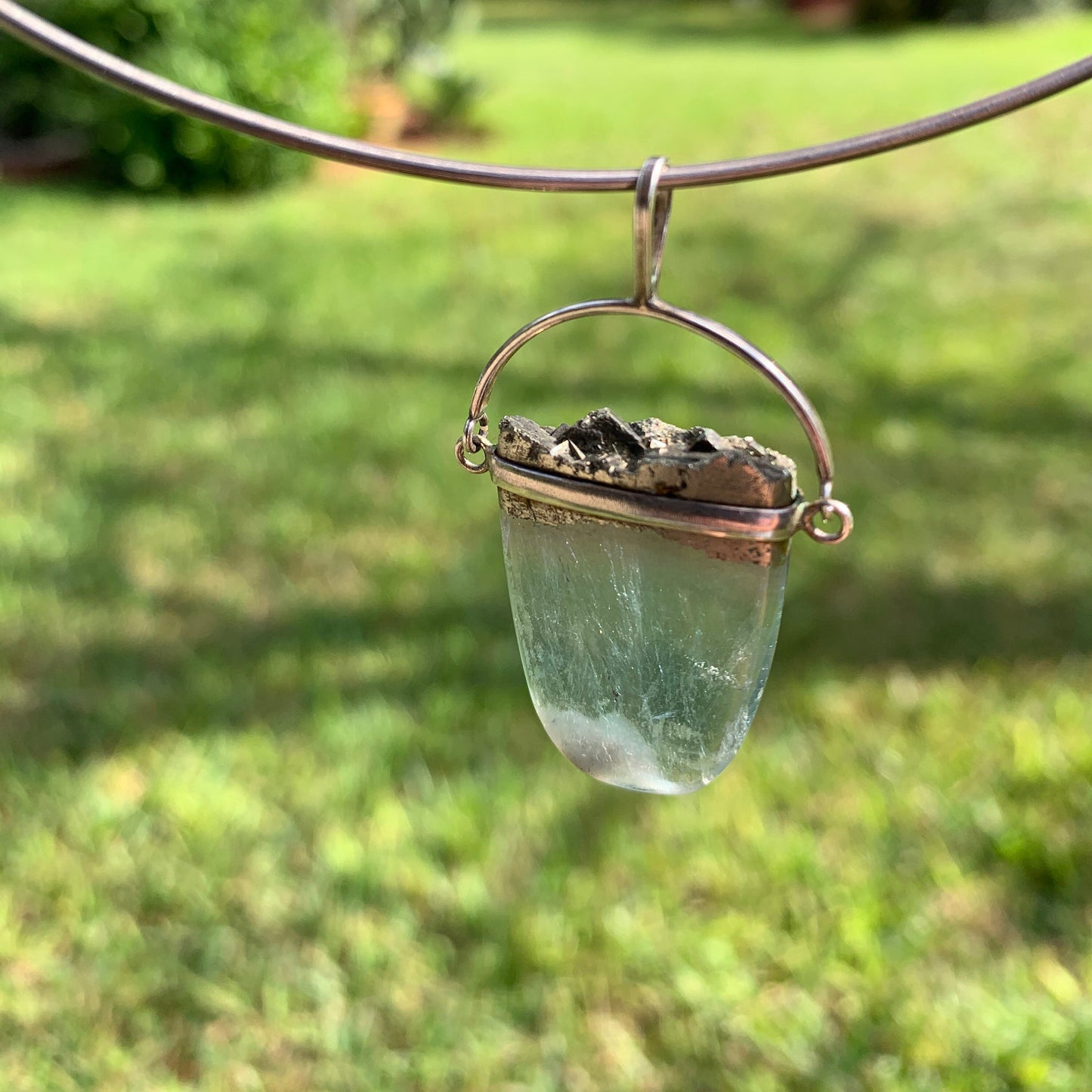 Silver Fluorite Swivel Pendant | Fluorite and Hematite Pendant