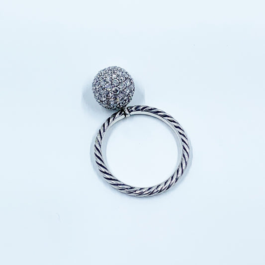 David Yurman Pave Ball Ring | DY Diamond Swivel Elements Ring | 10 mm Pave Ball | Size 8 Ring