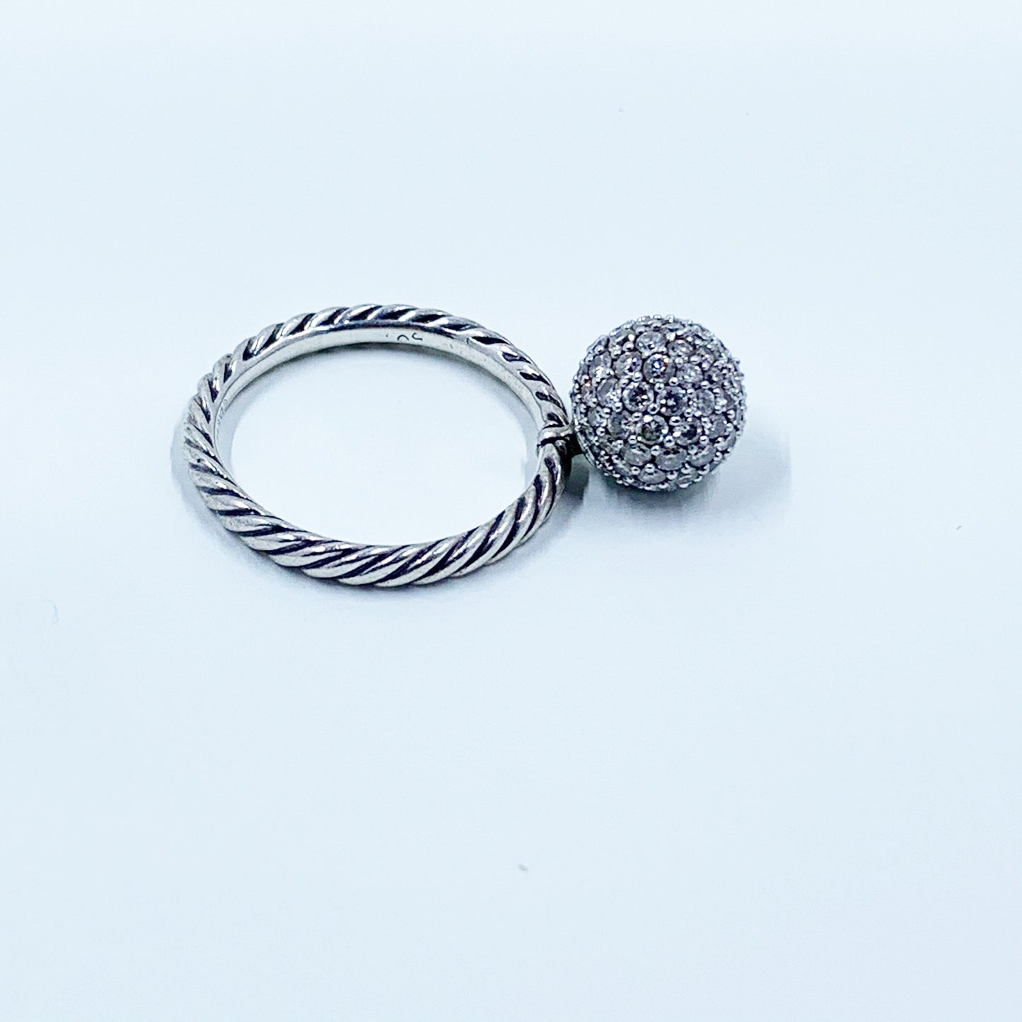 David Yurman Pave Ball Ring | DY Diamond Swivel Elements Ring | 10 mm Pave Ball | Size 8 Ring