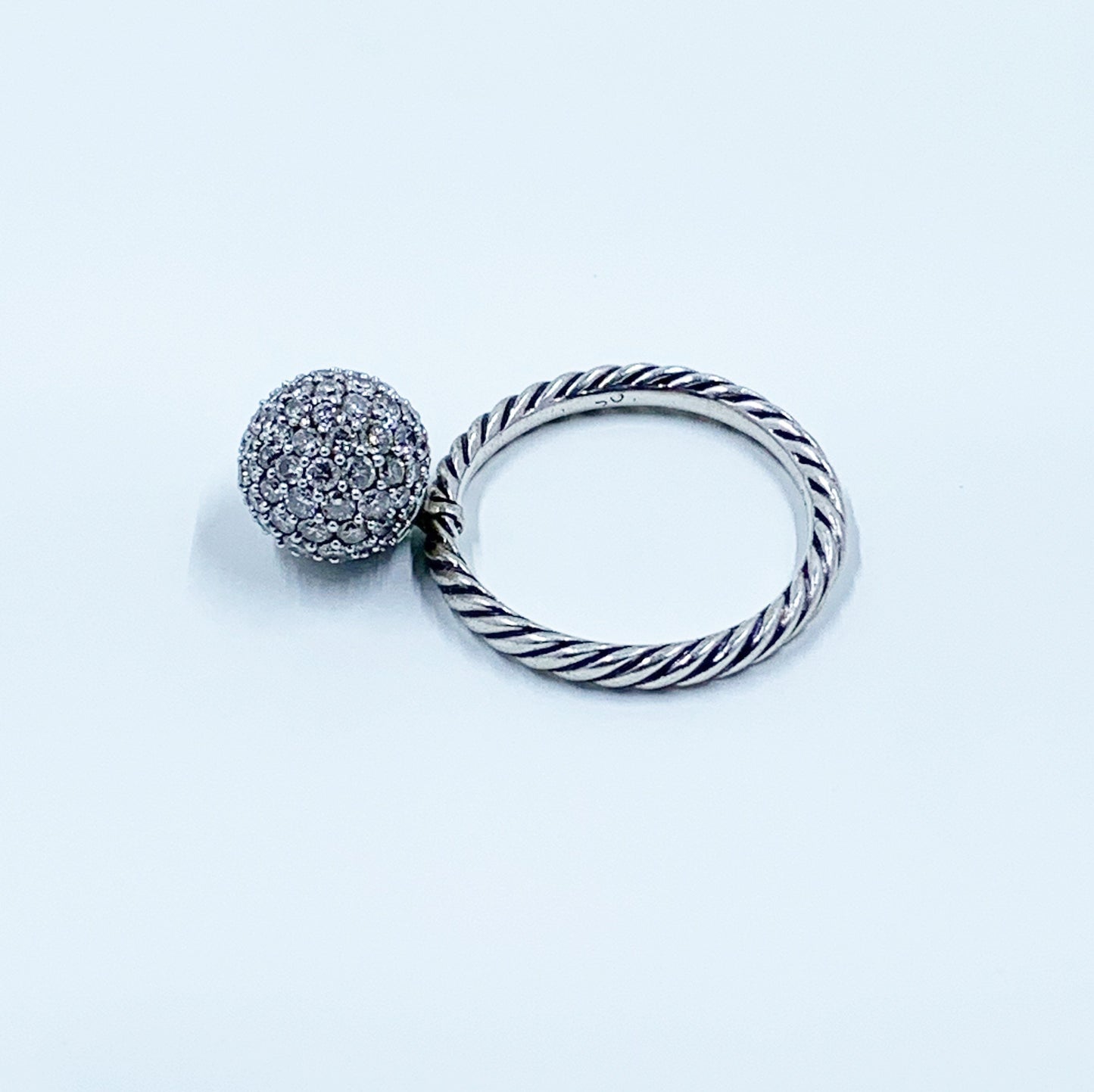 David Yurman Pave Ball Ring | DY Diamond Swivel Elements Ring | 10 mm Pave Ball | Size 8 Ring