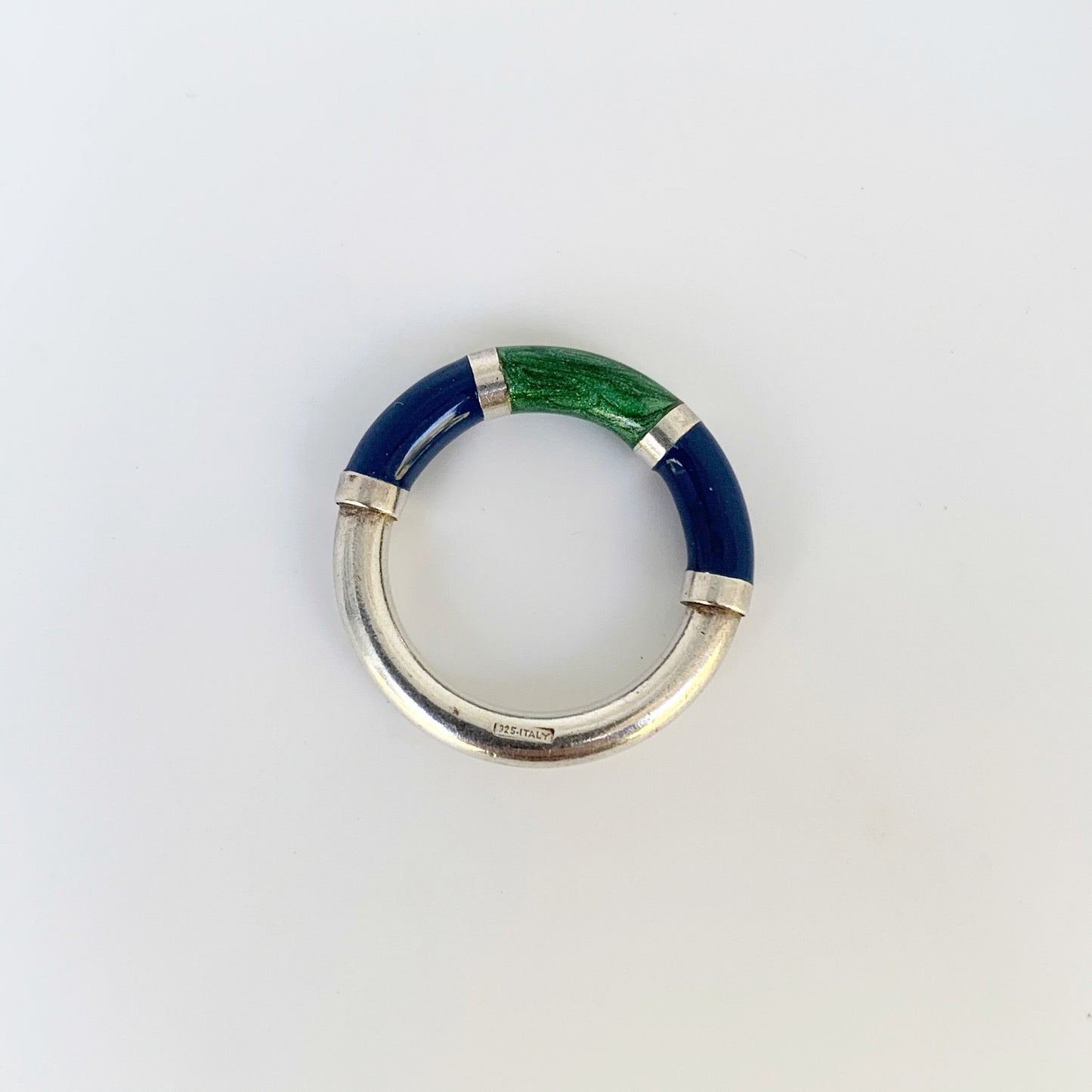 Silver Blue and Green Enamel Ring | Enamel Stackable Silver Ring | Size 5 3/4 Ring