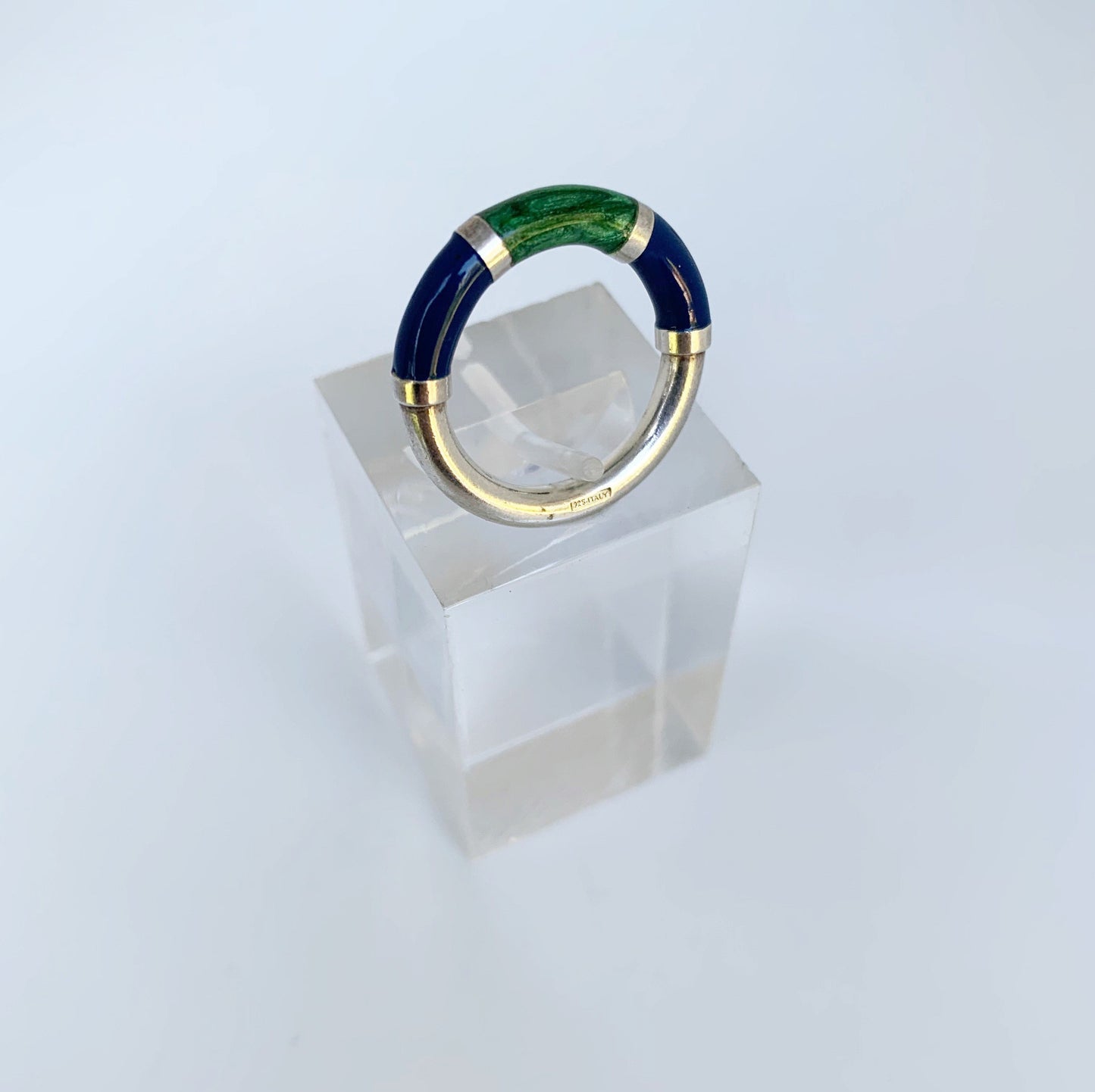 Silver Blue and Green Enamel Ring | Enamel Stackable Silver Ring | Size 5 3/4 Ring