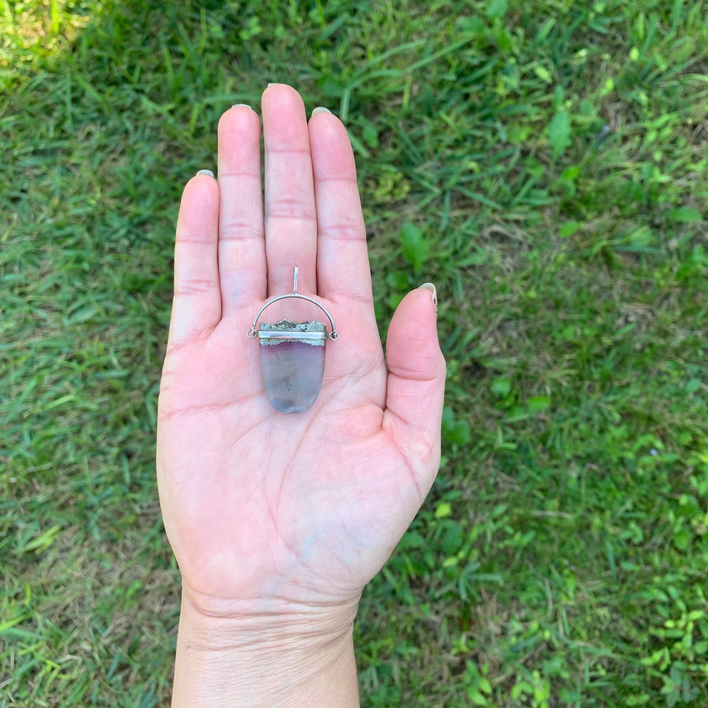 Silver Fluorite Swivel Pendant | Fluorite and Hematite Pendant