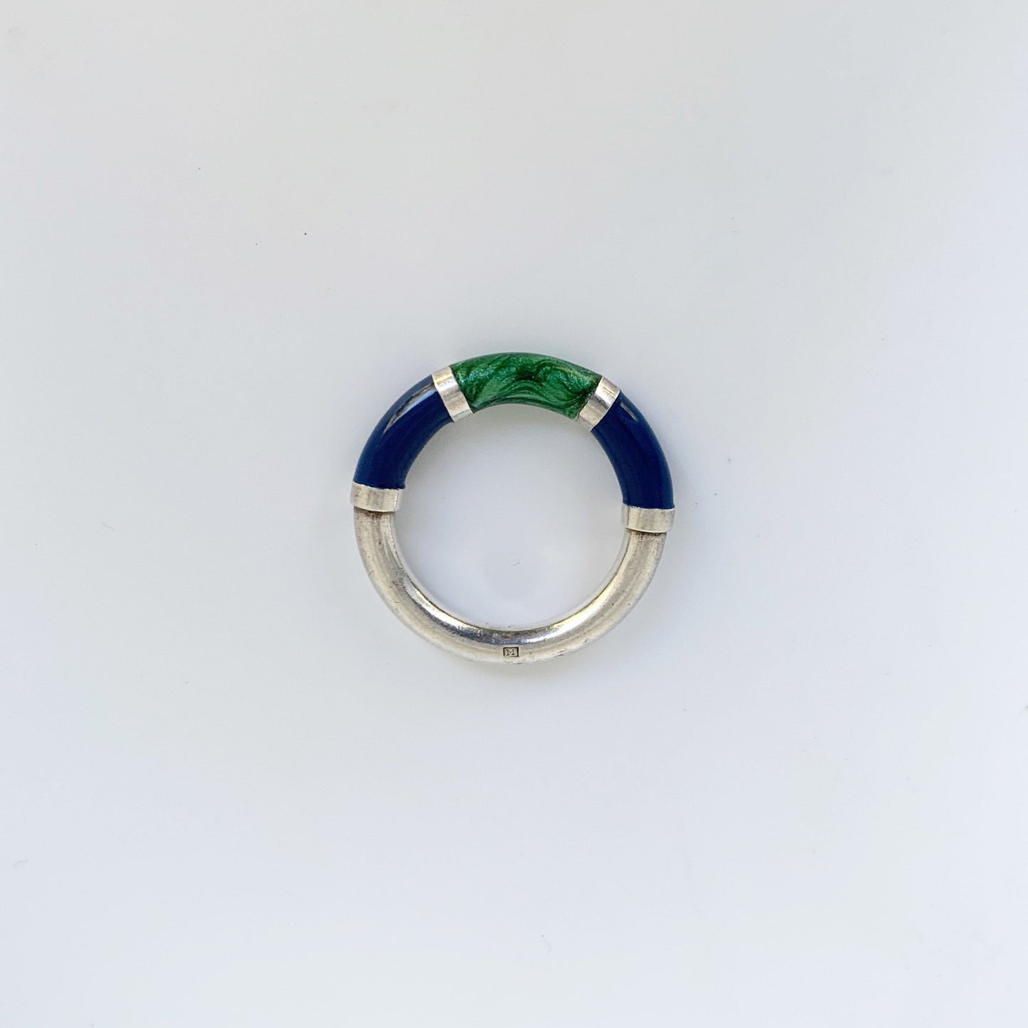 Silver Blue and Green Enamel Ring | Enamel Stackable Silver Ring | Size 5 3/4 Ring