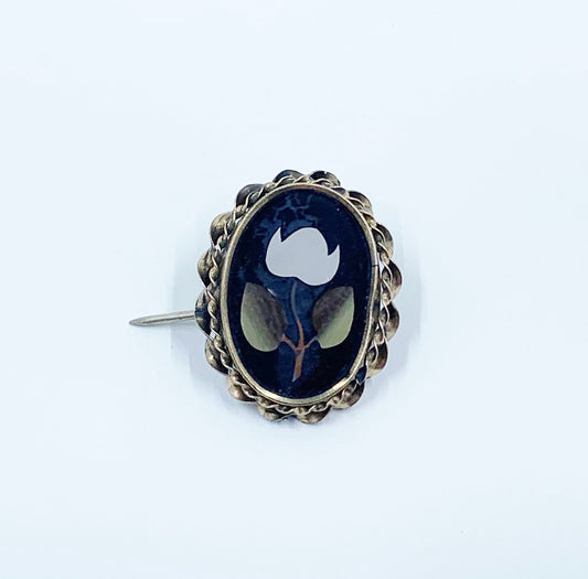 Victorian Pietra Dura Flower Brooch