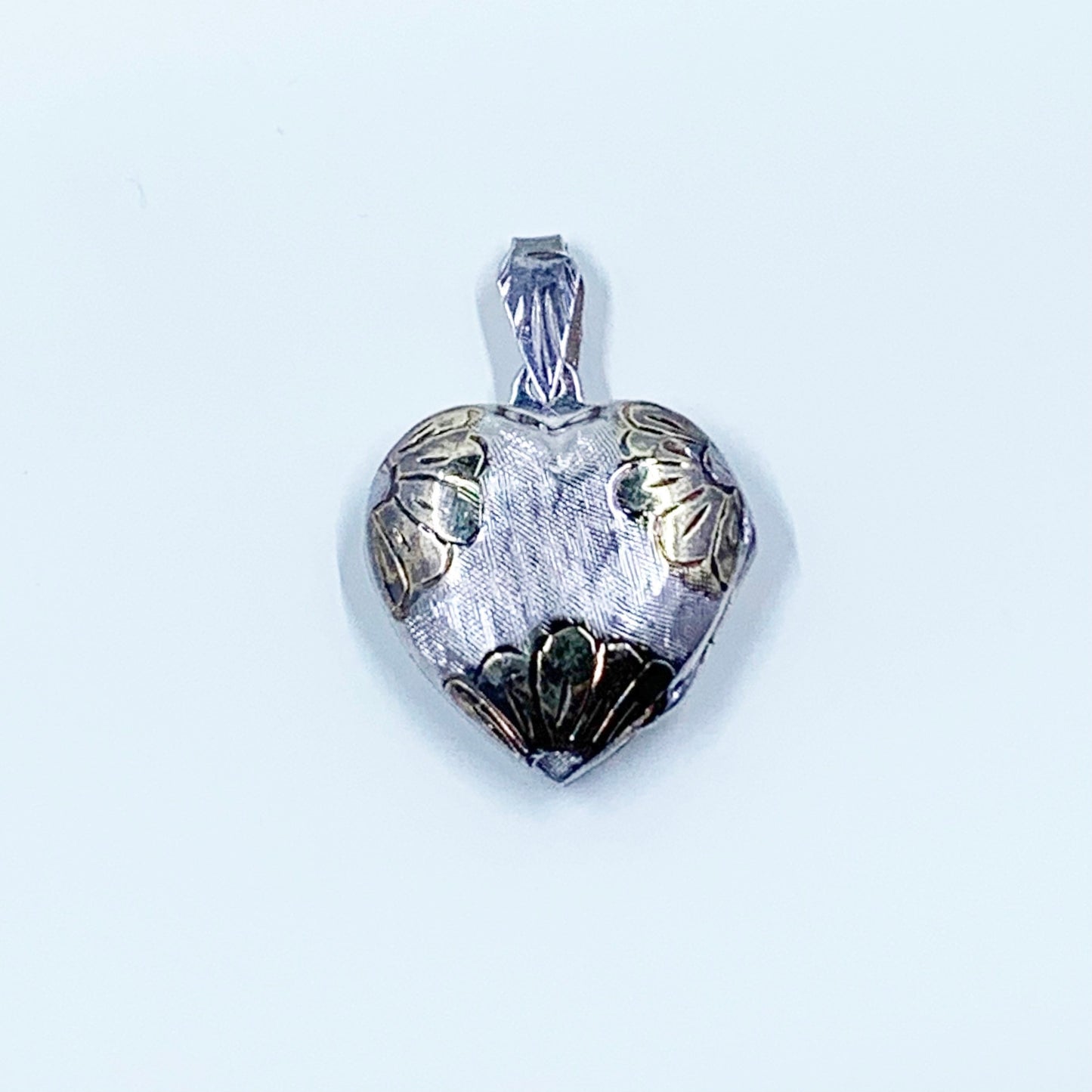 Vintage Silver Engraved Floral Heart Locket | Two Tone Flower Locket Pendant