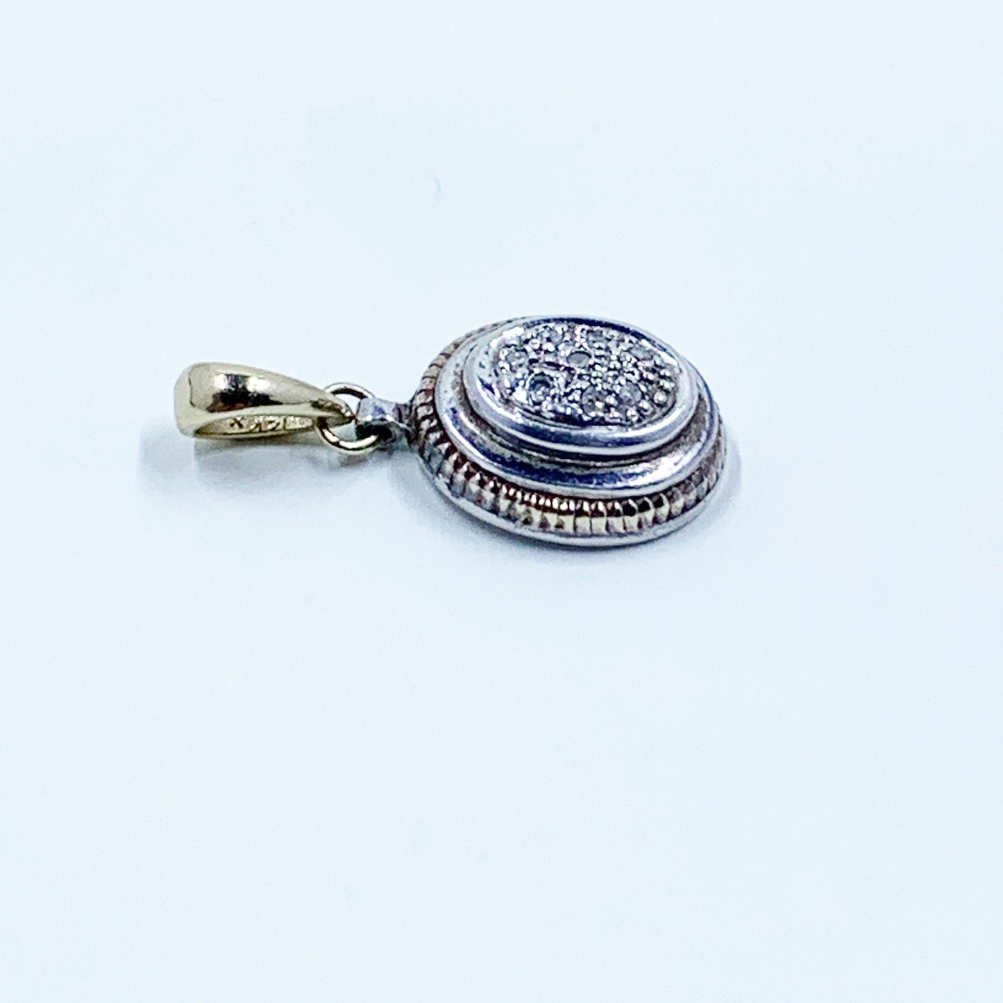 Vintage Silver and Gold Diamond Pendant | 14k Gold Diamond Charm | Two Tone Mixed Metal Pendant