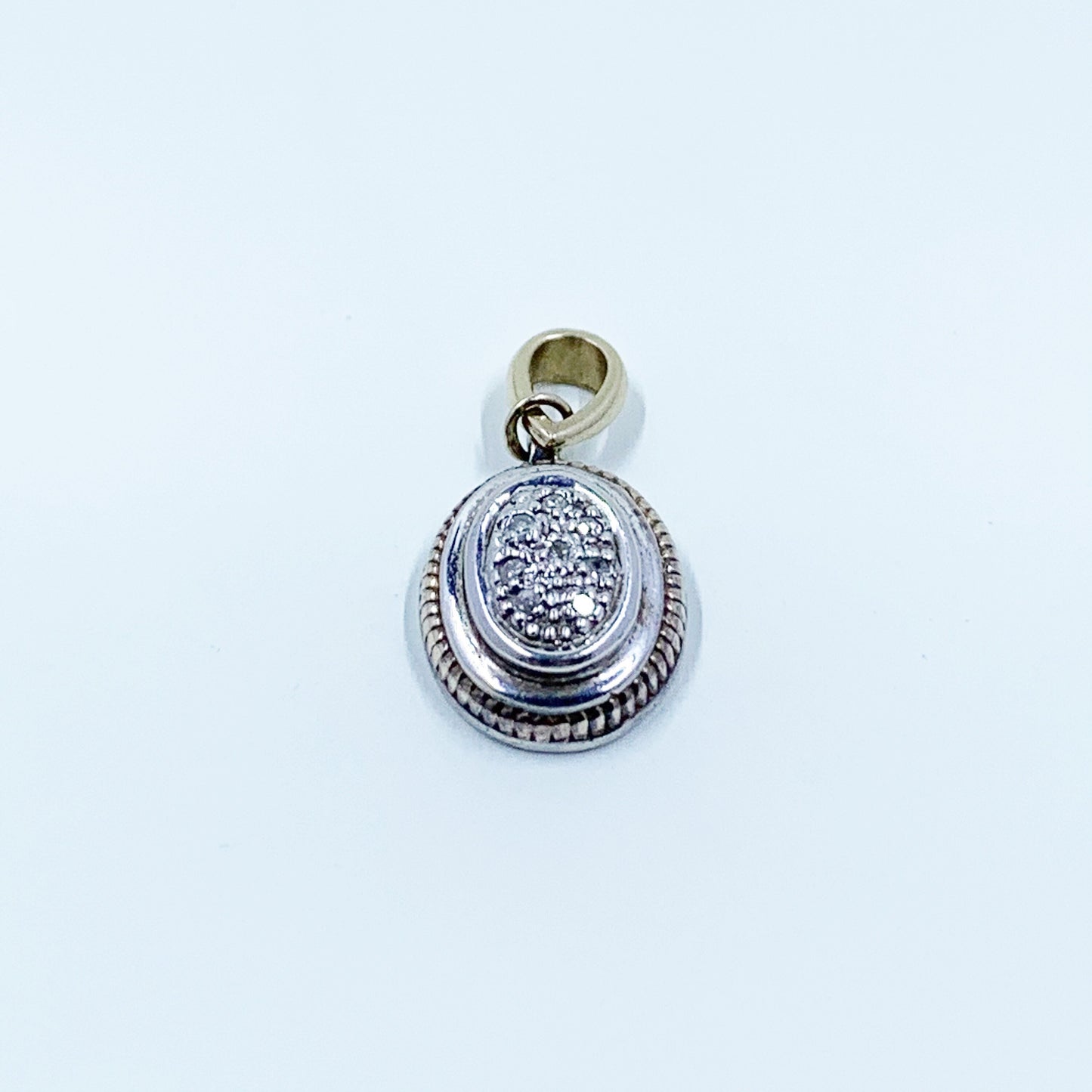 Vintage Silver and Gold Diamond Pendant | 14k Gold Diamond Charm | Two Tone Mixed Metal Pendant