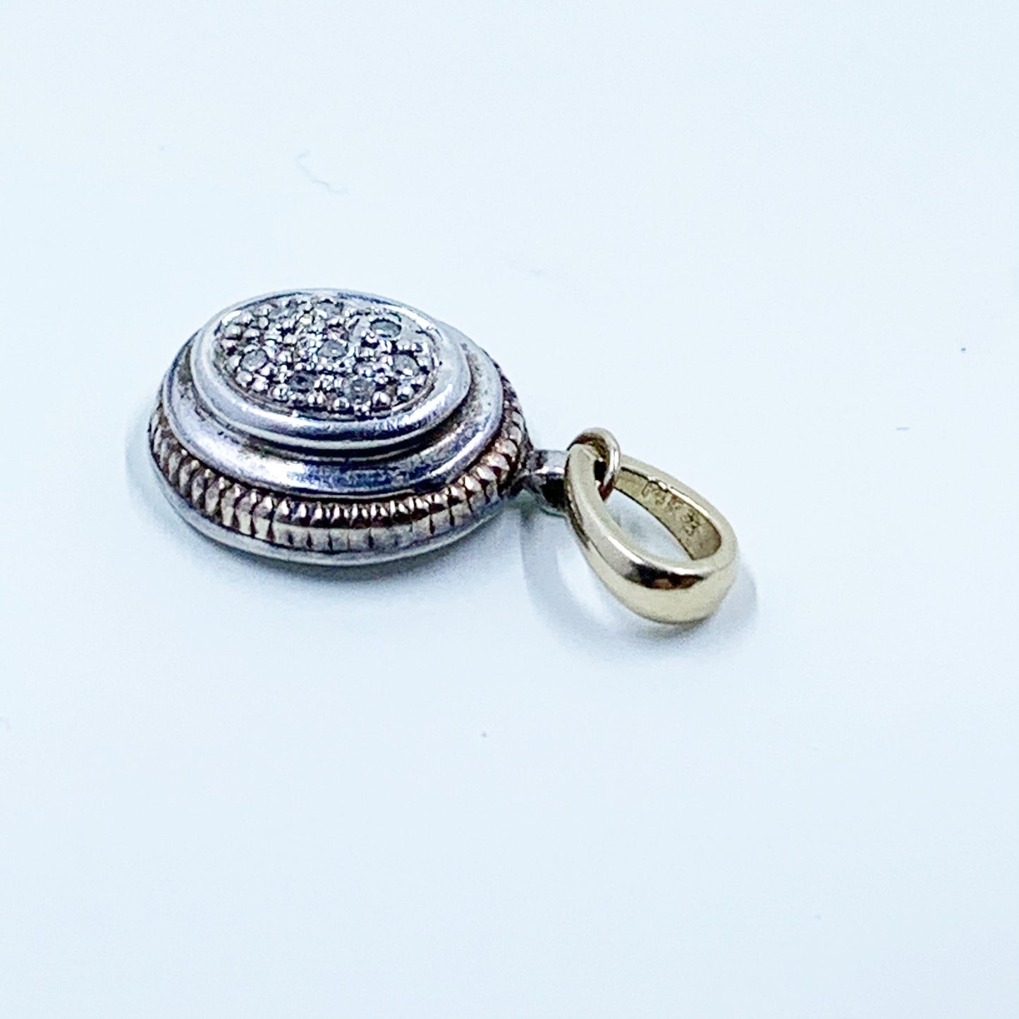 Vintage Silver and Gold Diamond Pendant | 14k Gold Diamond Charm | Two Tone Mixed Metal Pendant