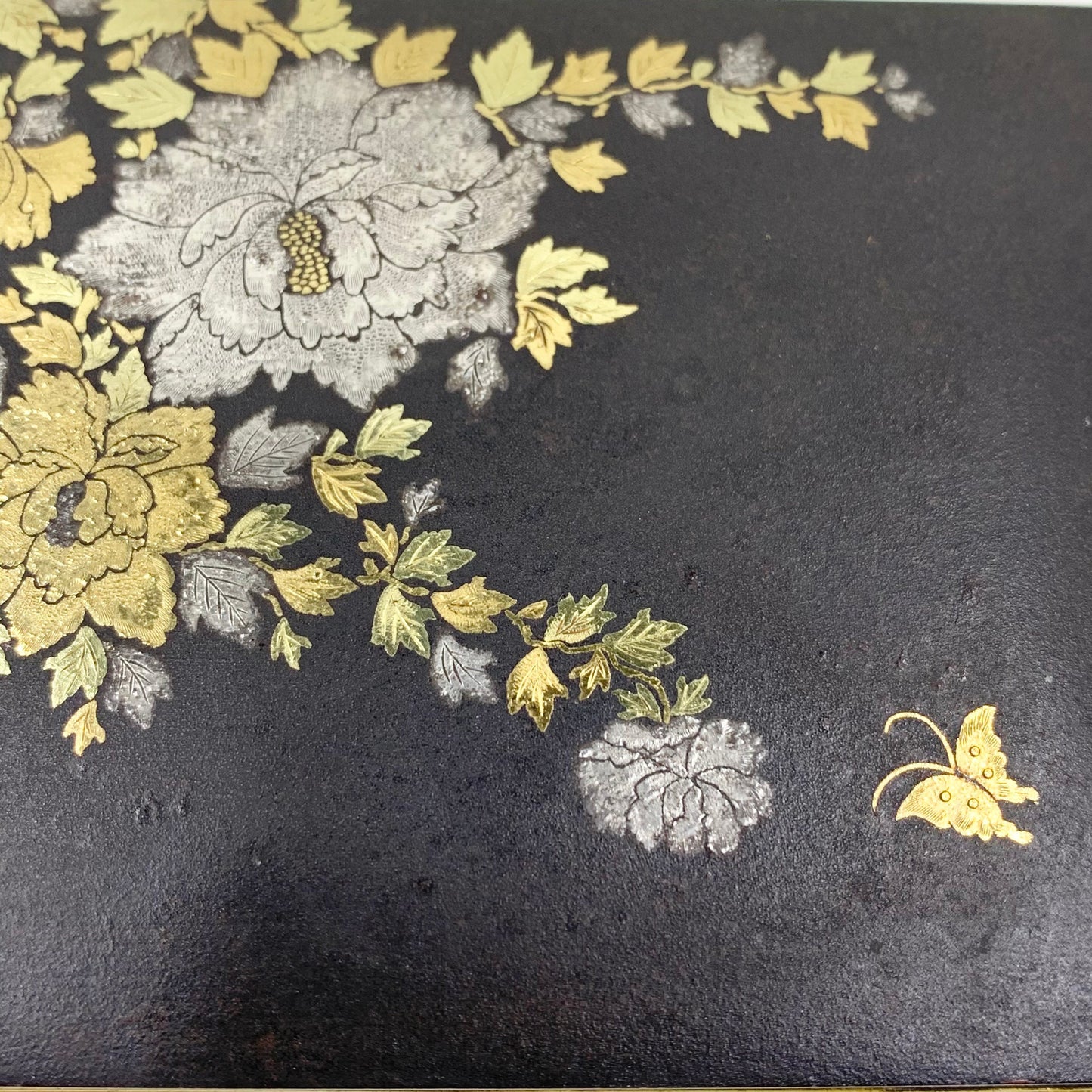 Vintage Japanese Amita Damascene Iron Box | Amita Japan Damascene Komai Style Box | Gold and Silver Inlay