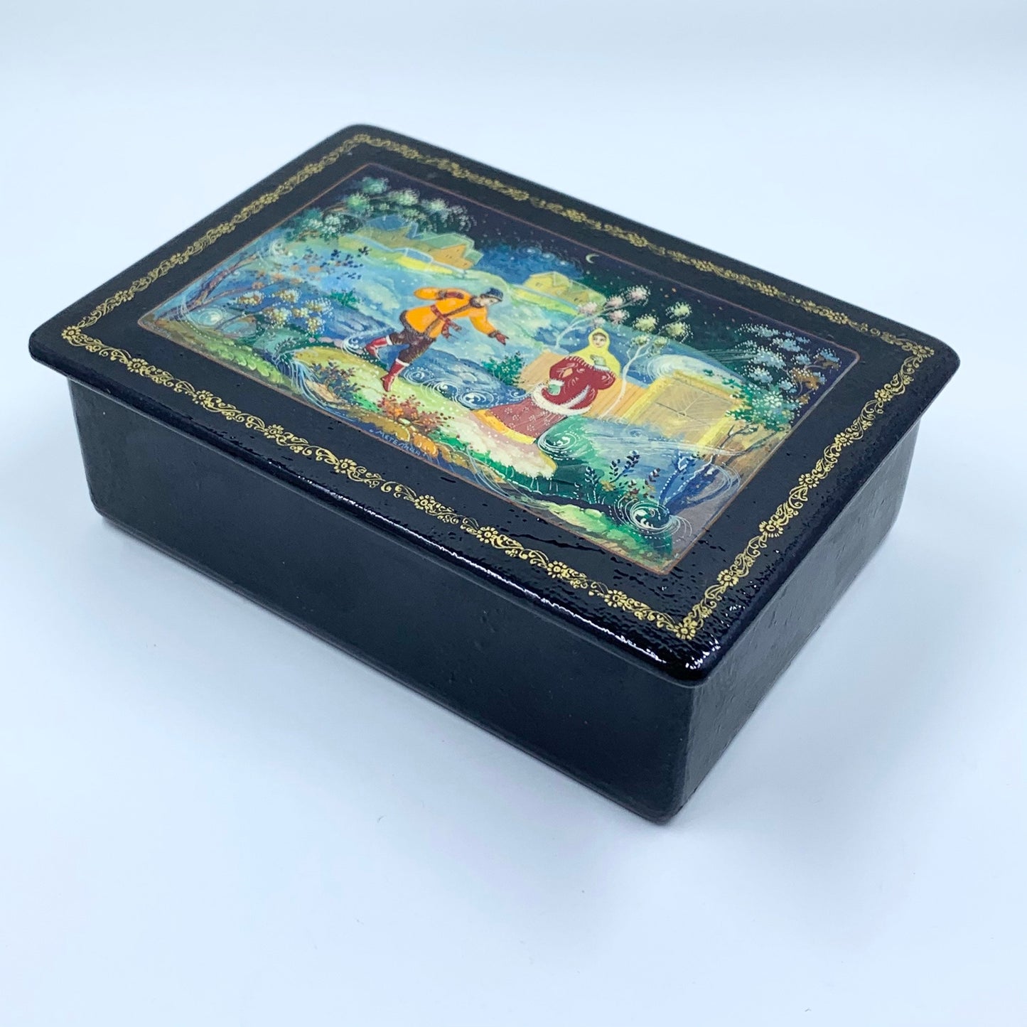 Vintage Russian Lacquer Box | Miniature Hand Painted Box | 1970's USSR Lacquer Box | Maiden Fairy Tale Scene