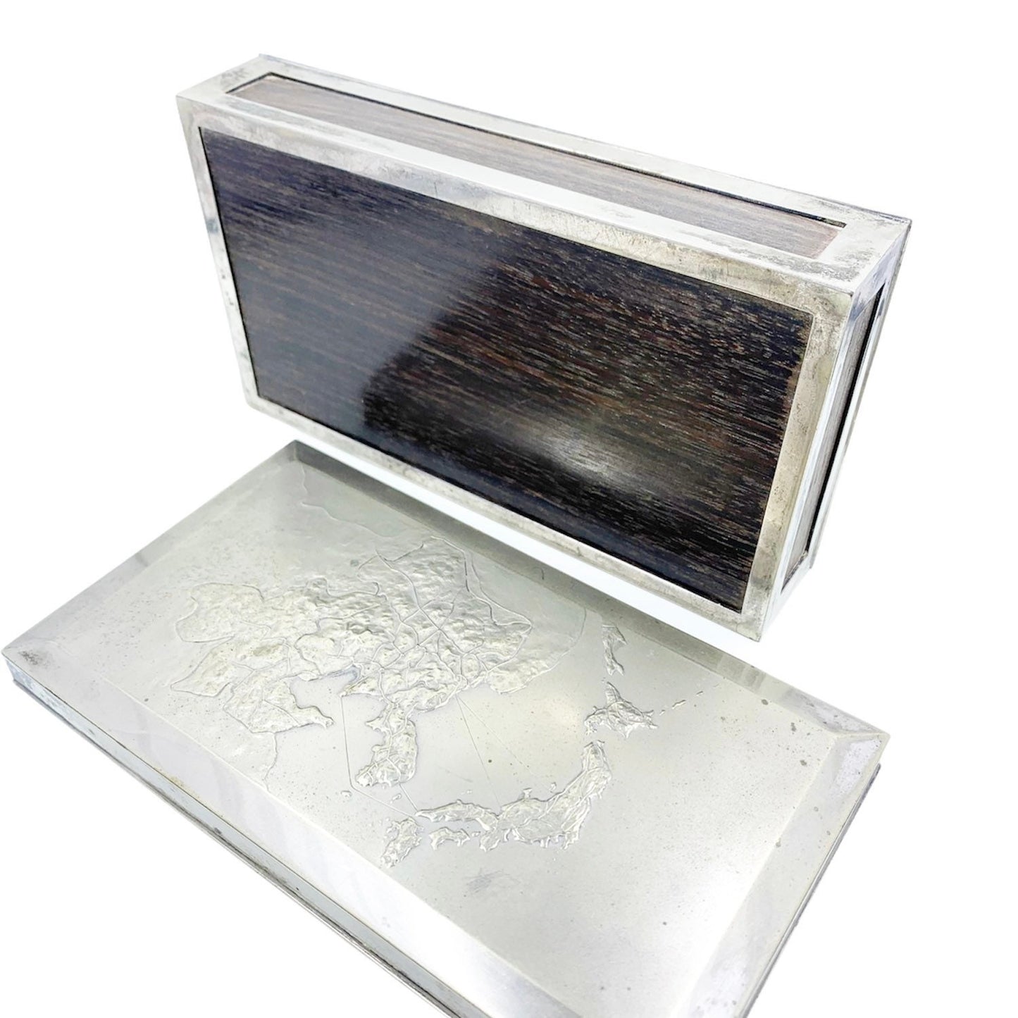 Vintage Silver Cigarette Box | Map of Japan and Korea