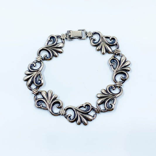 Vintage Scrolled Panel Bracelet | W.E. Richards Symmetalic Repousse Panel Bracelet | Gold Overlay and Sterling Silver