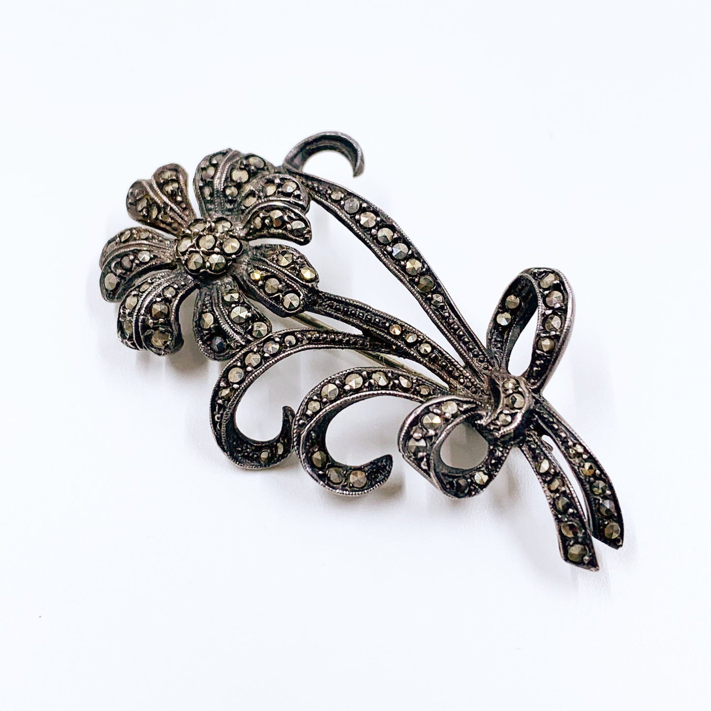 Vintage Silver Marcasite Flower Brooch | Daisy Brooch