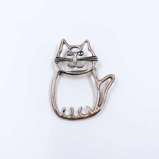 Vintage Modernist Silver Cat Brooch