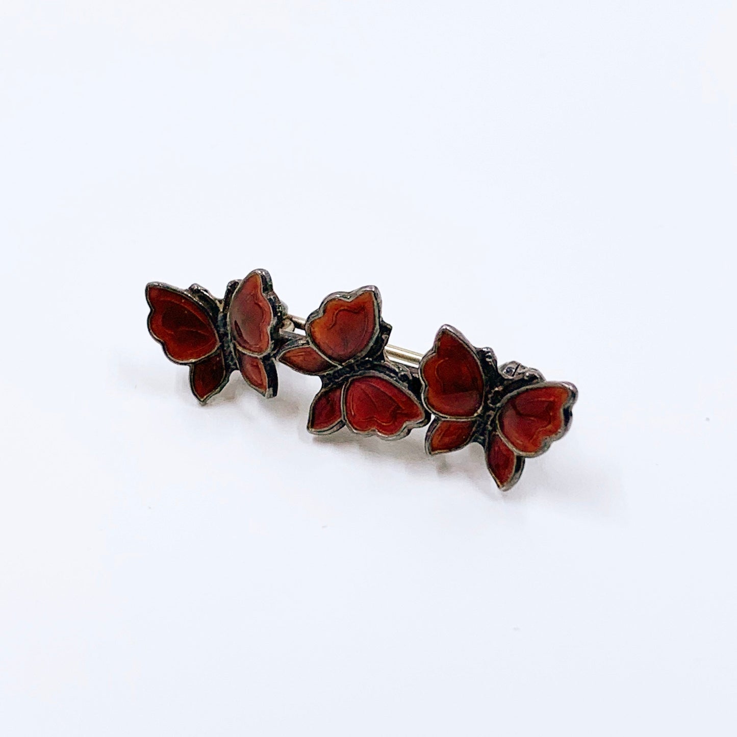 Vintage Silver Red Enamel Butterfly Brooch | Danish Brooch | Meka Sterling