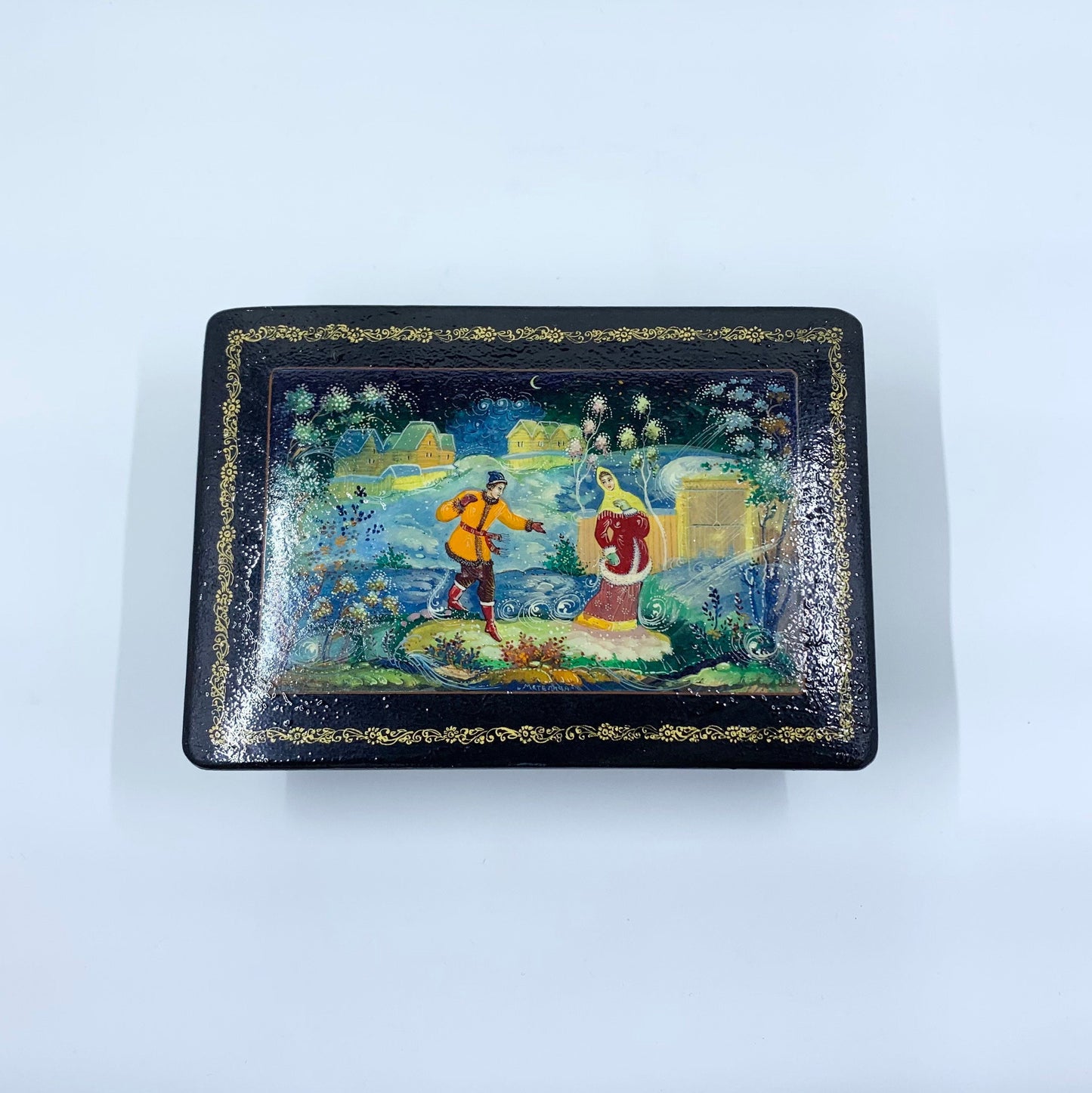 Vintage Russian Lacquer Box | Miniature Hand Painted Box | 1970's USSR Lacquer Box | Maiden Fairy Tale Scene
