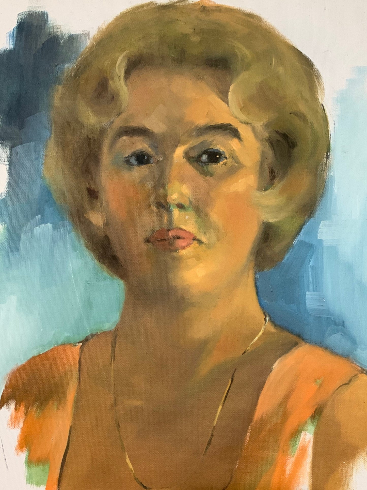 Vintage Portrait Oil Painting of Artist Marilyn Bendell by Diane Keske | 1970's Unframed Portrait Painting | American Painter