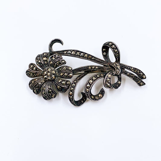 Vintage Silver Marcasite Flower Brooch | Daisy Brooch