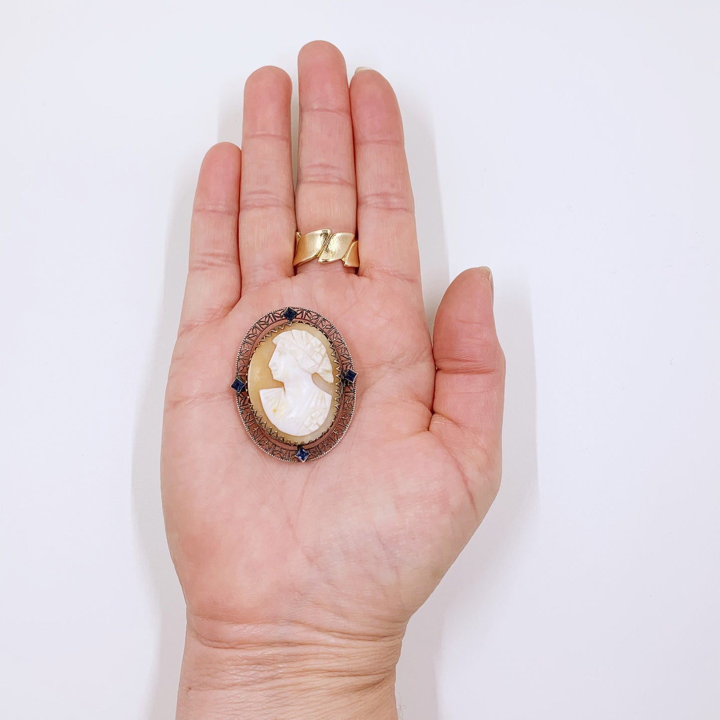 Vintage Silver Cameo Brooch | Blue Glass