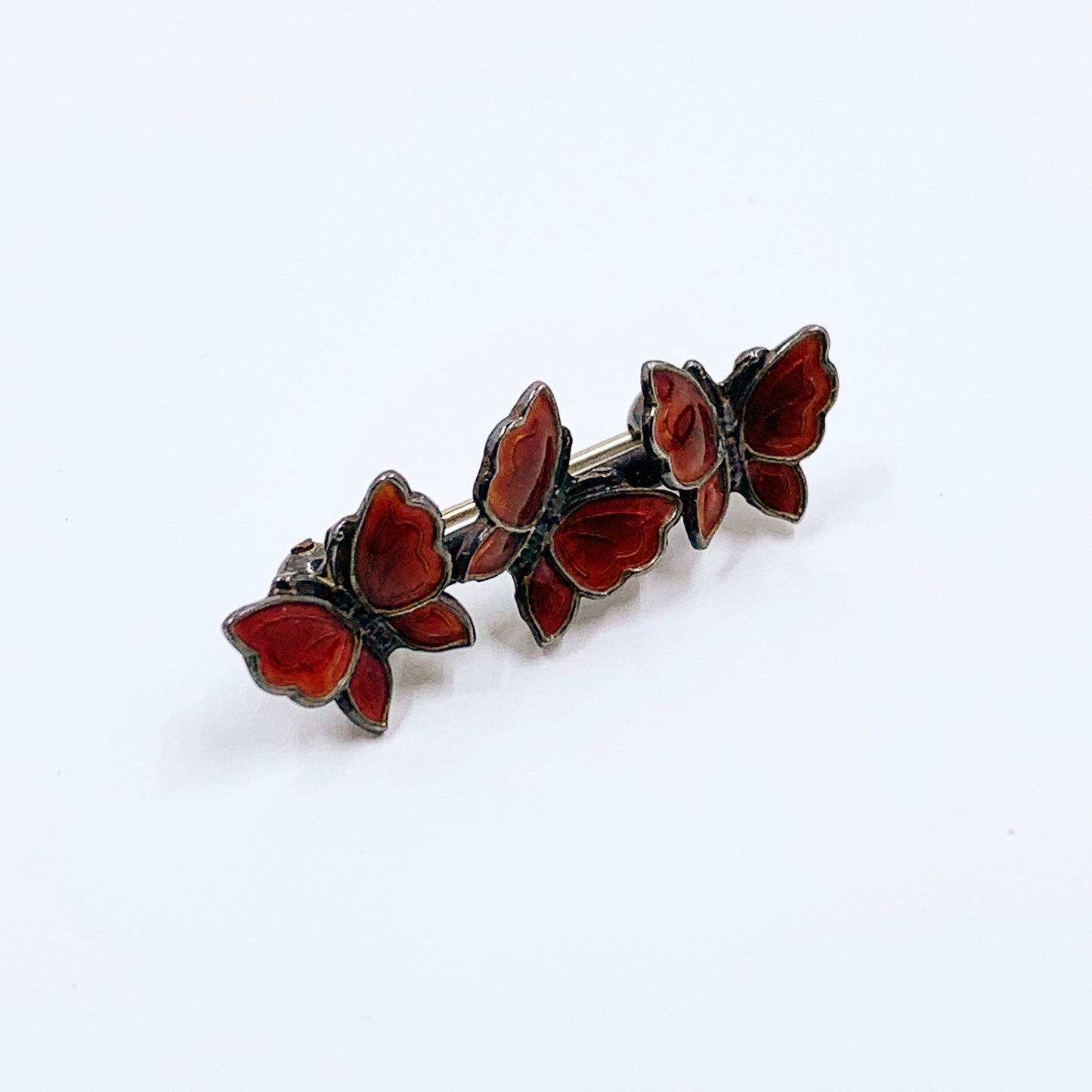 Vintage Silver Red Enamel Butterfly Brooch | Danish Brooch | Meka Sterling