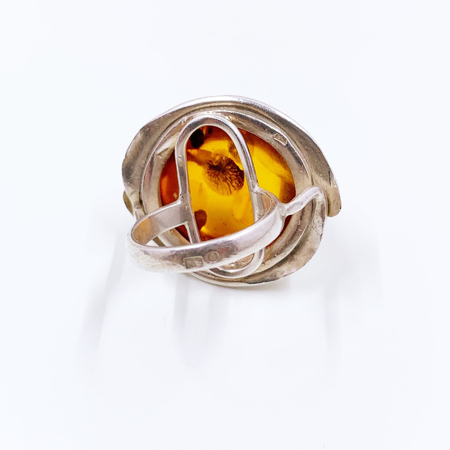 Vintage Silver Amber Ring | Large Amber Statement Ring | Size 6