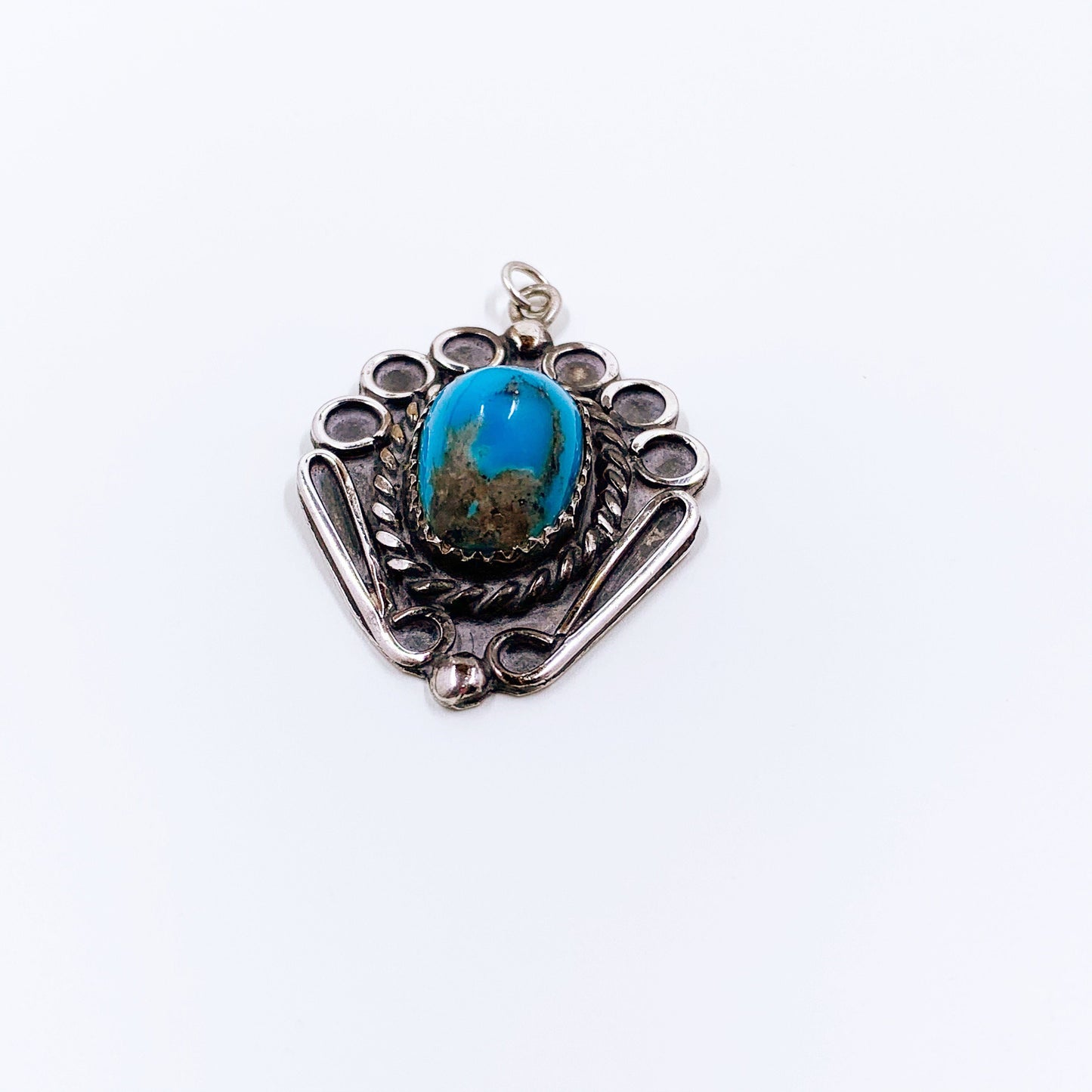 Vintage Silver Turquoise Pendant | Silver Turquoise Wirework Pendant