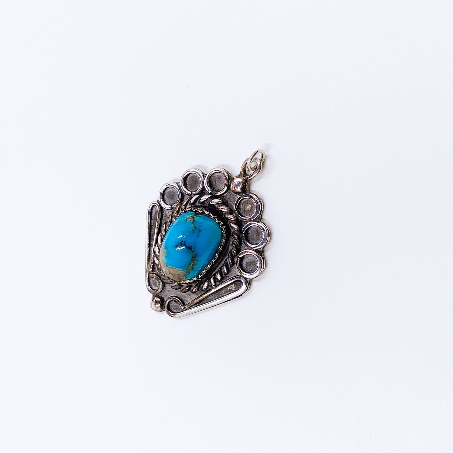 Vintage Silver Turquoise Pendant | Silver Turquoise Wirework Pendant