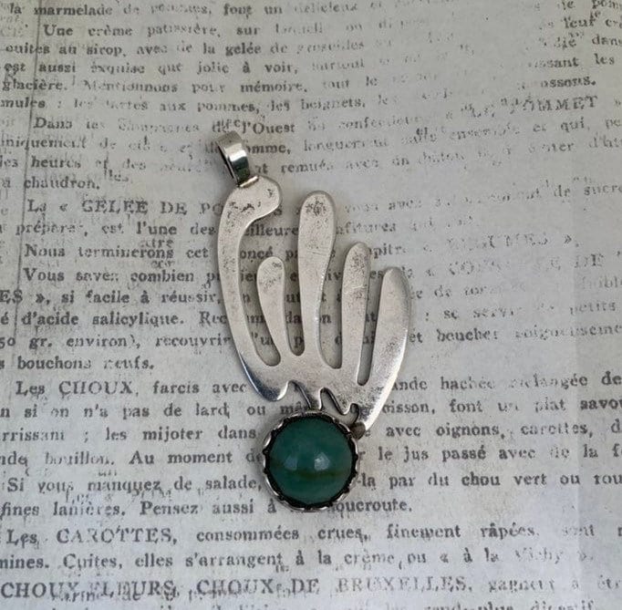 Vintage Modernist Comet Pendant | Aventurine Stone |  Modernist Green Stone Pendant