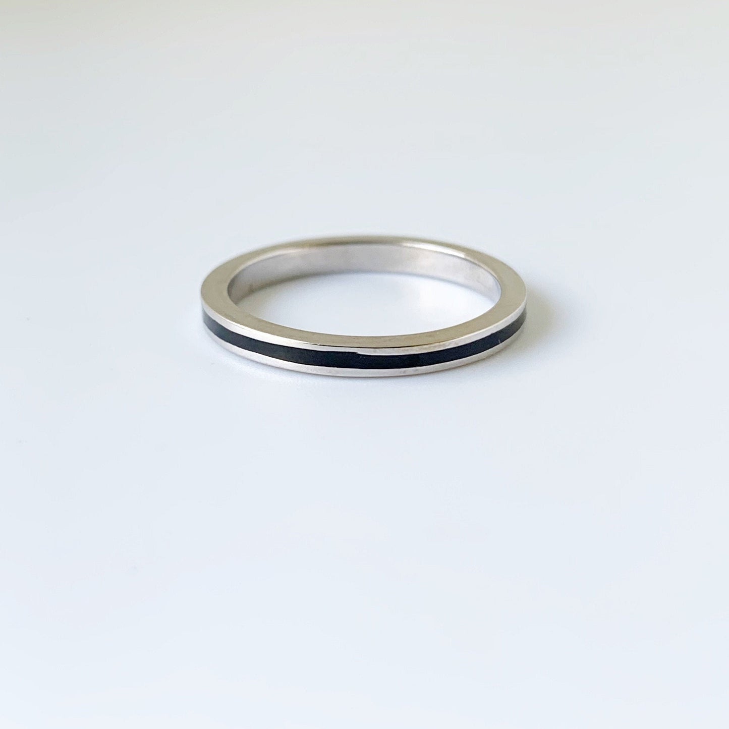 White Gold Hidalgo Black Enamel Ring | Hidalgo Stackable 18k Guard Ring| Size 5 1/4 Ring